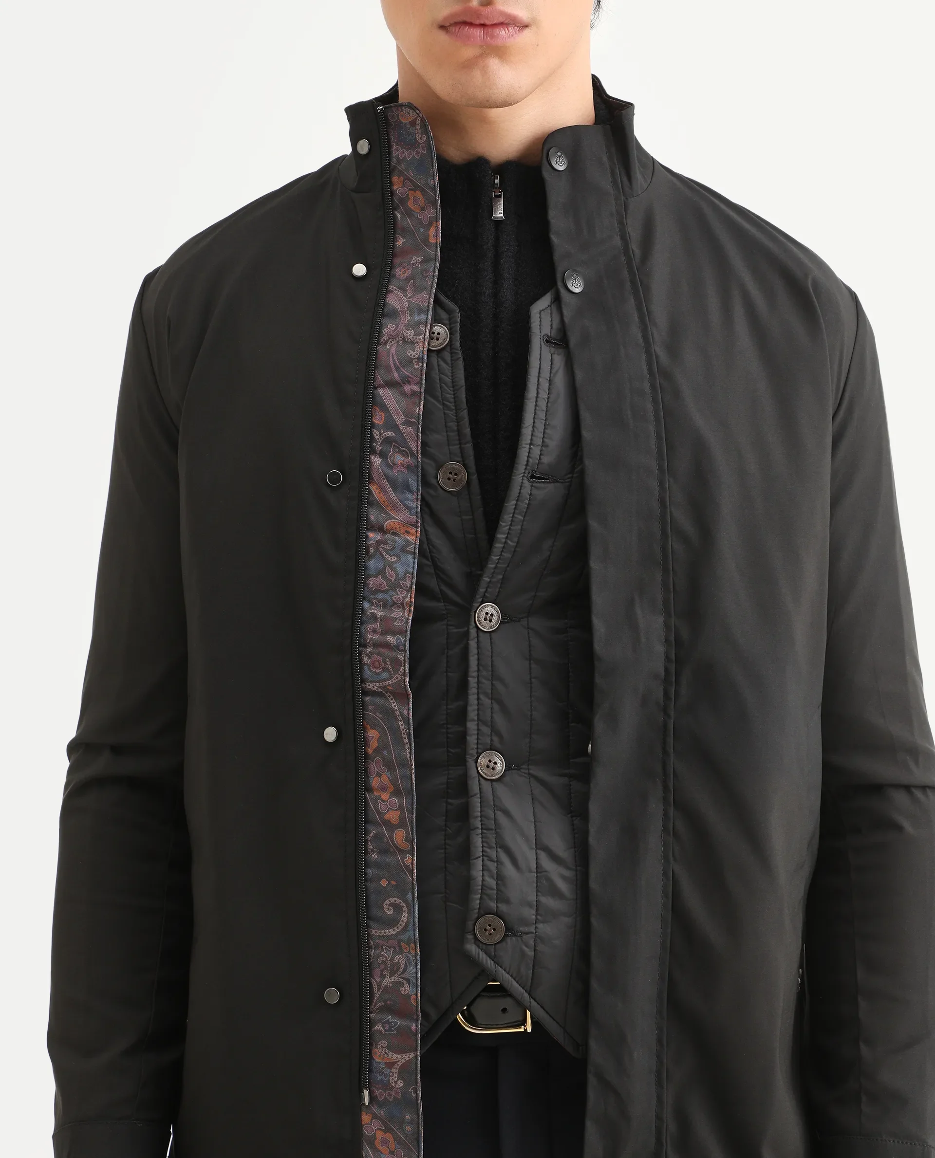 Rare Rabbit Men's Berry Black Polyester Plain Regular Fit Full Sleeve High Neck Jacket - Image 4