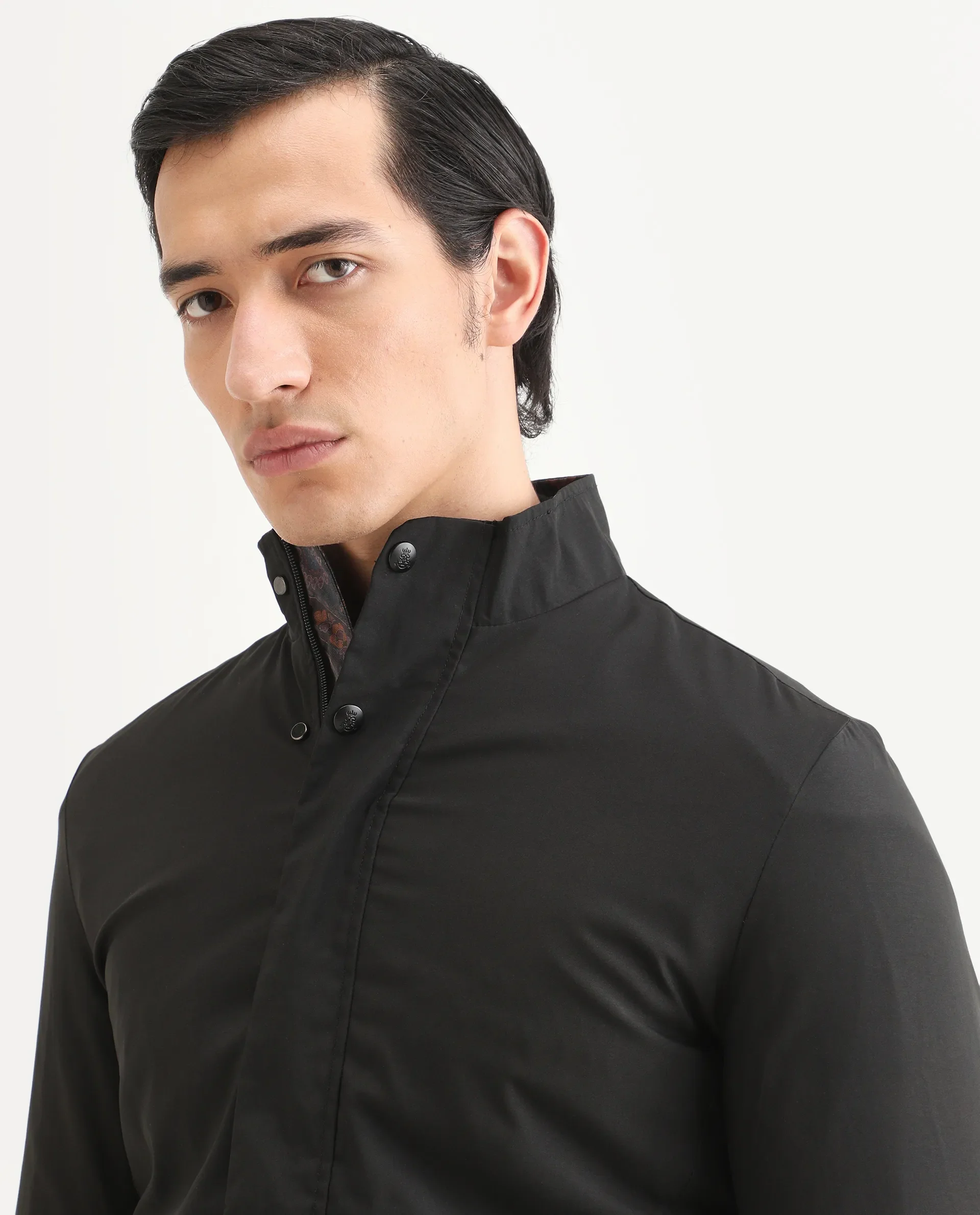 Rare Rabbit Men's Berry Black Polyester Plain Regular Fit Full Sleeve High Neck Jacket - Image 5