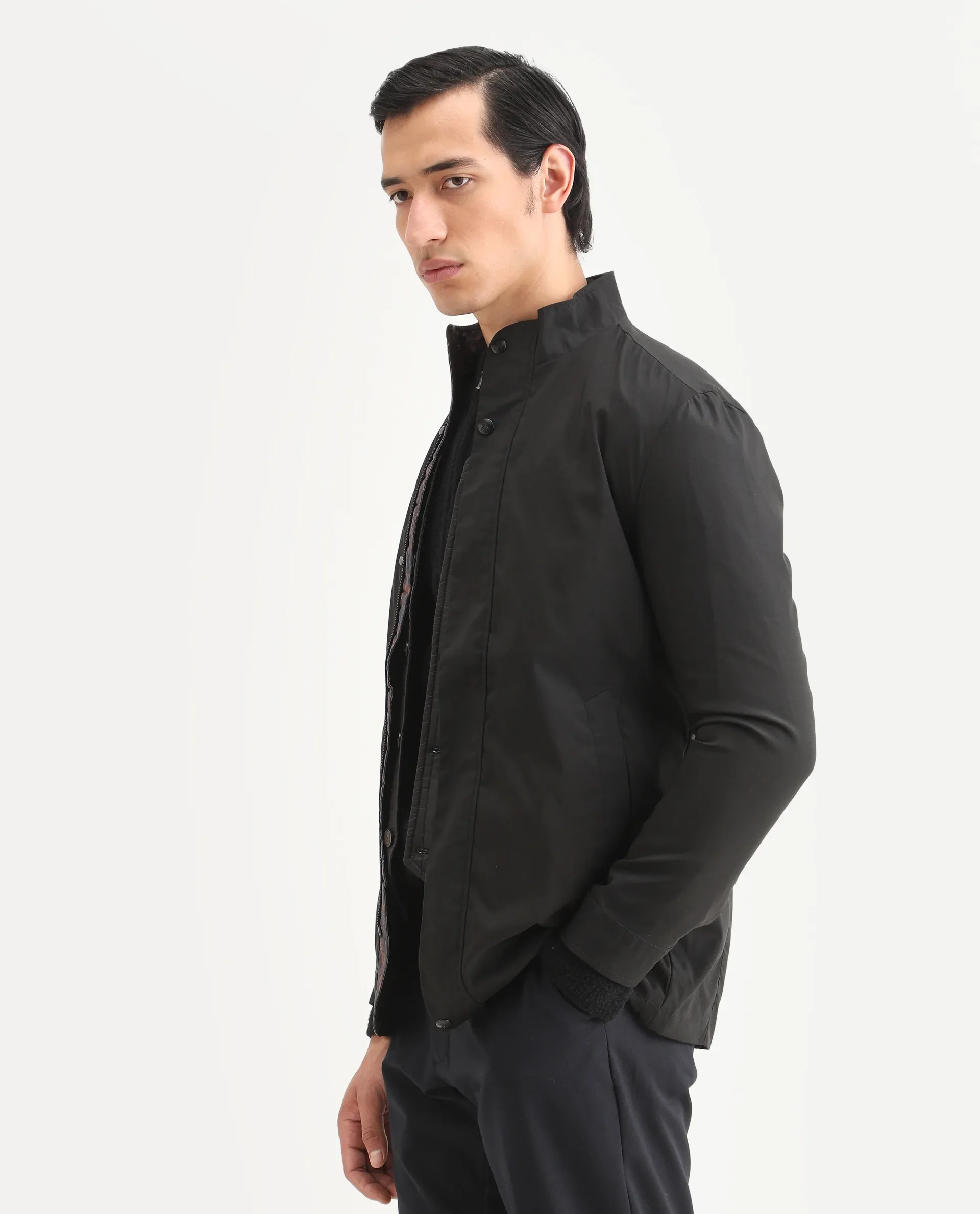Rare Rabbit Men's Berry Black Polyester Plain Regular Fit Full Sleeve High Neck Jacket - Image 6