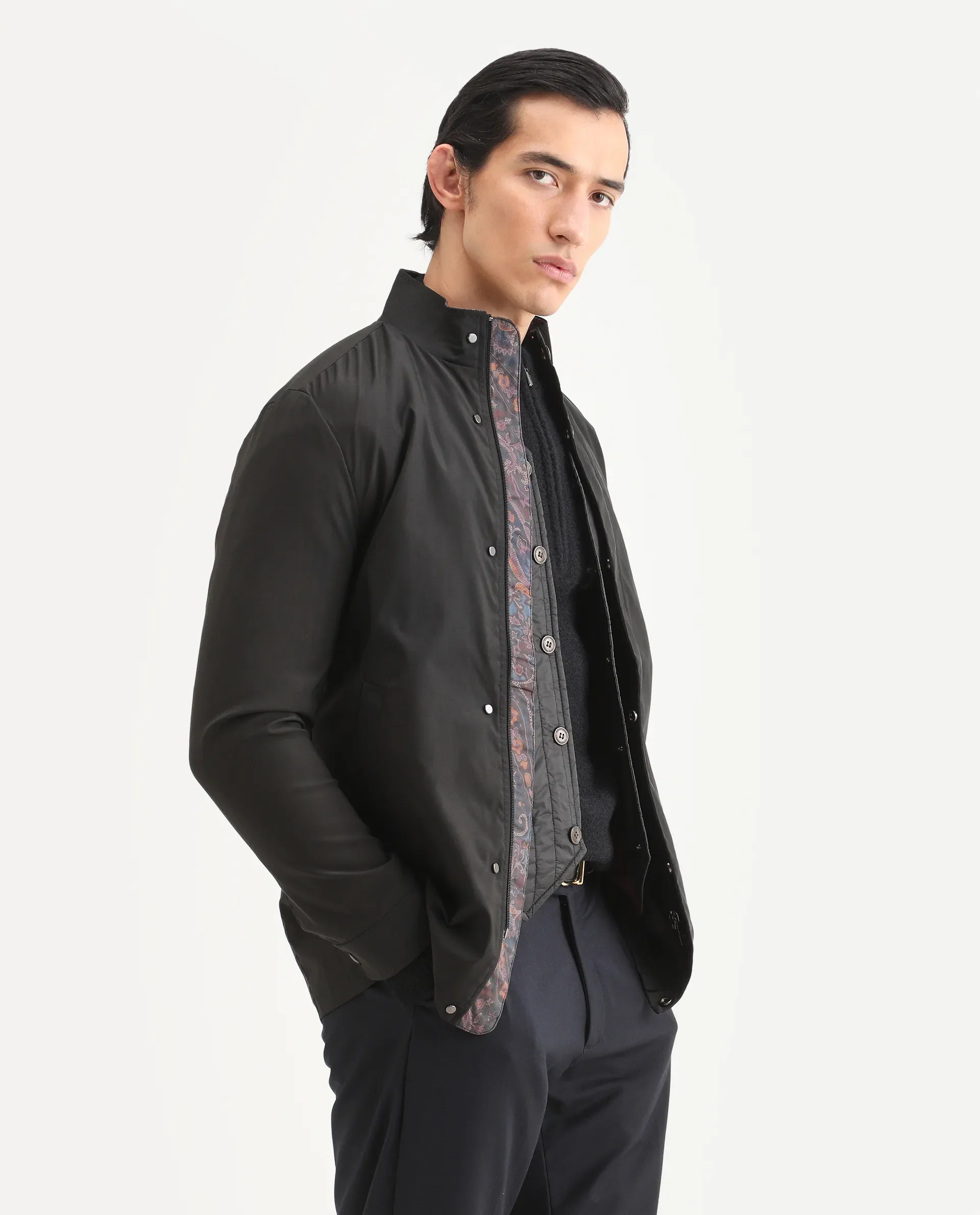 Rare Rabbit Men's Berry Black Polyester Plain Regular Fit Full Sleeve High Neck Jacket - Image 7