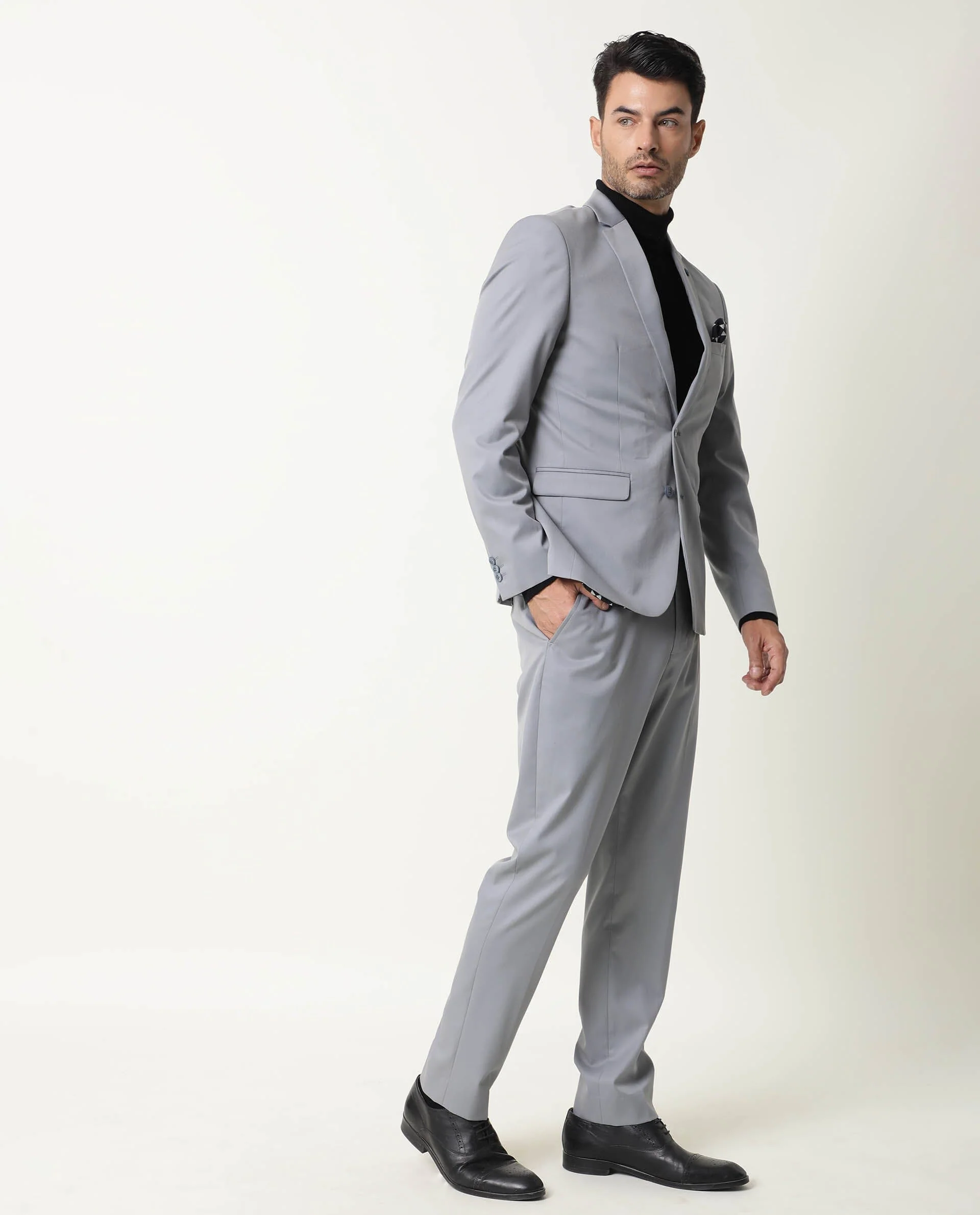 Rare Rabbit Men's Berz Grey Plain Regular Fit Trouser - Image 6