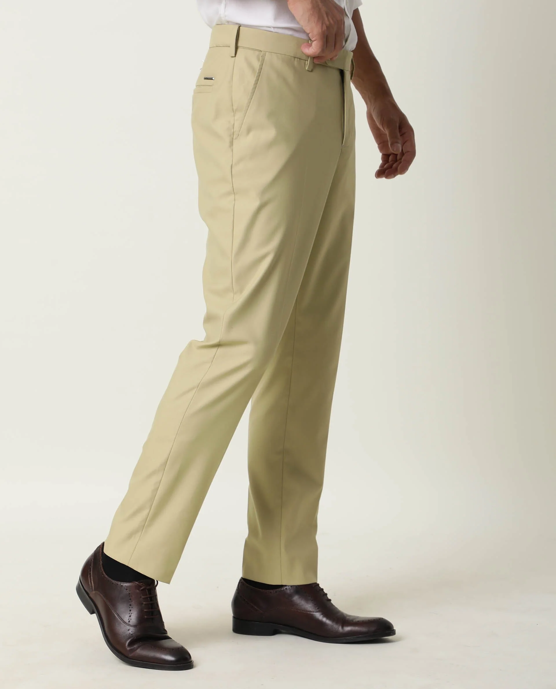 Rare Rabbit Men's Berz Pastel Green Plain Regular Fit Trouser - Image 5