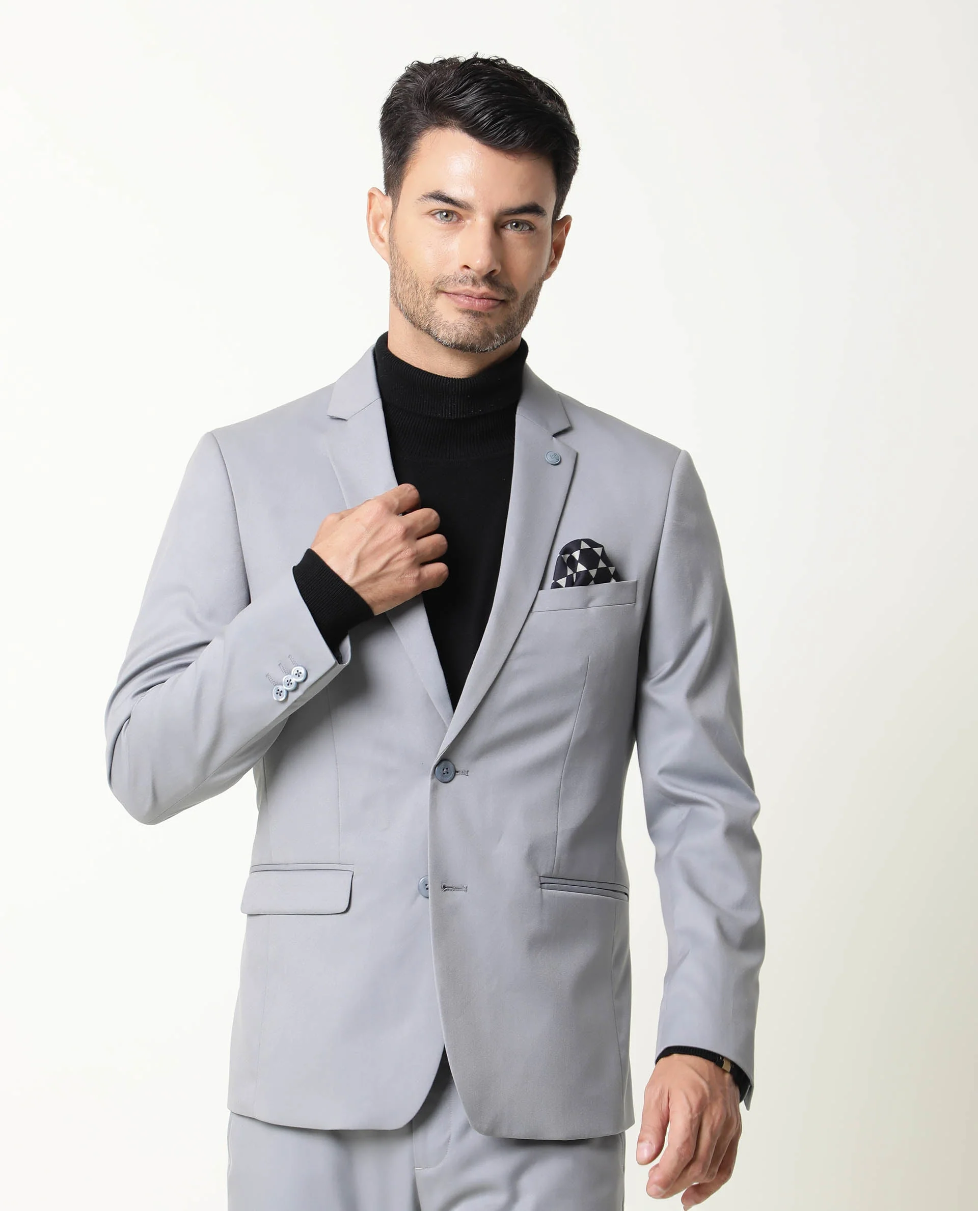 Rare Rabbit Men's Berzu Grey Plain Tailored Fit Full Sleeve Lapel Neck Blazer - Image 3