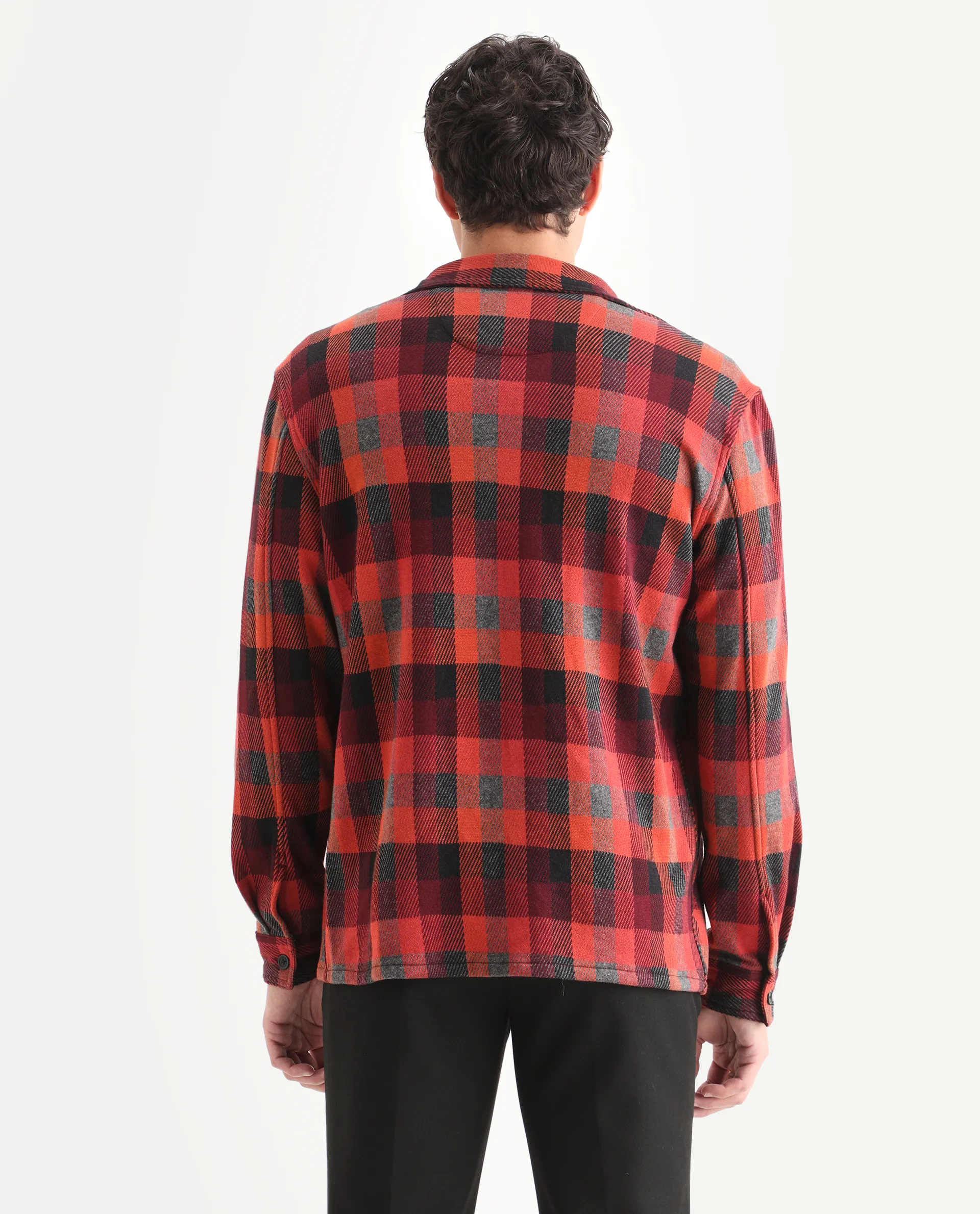 Rare Rabbit Men's Beteta Rust Cotton Checked Print Relaxed Fit Full Sleeve Collared Shacket - Image 7