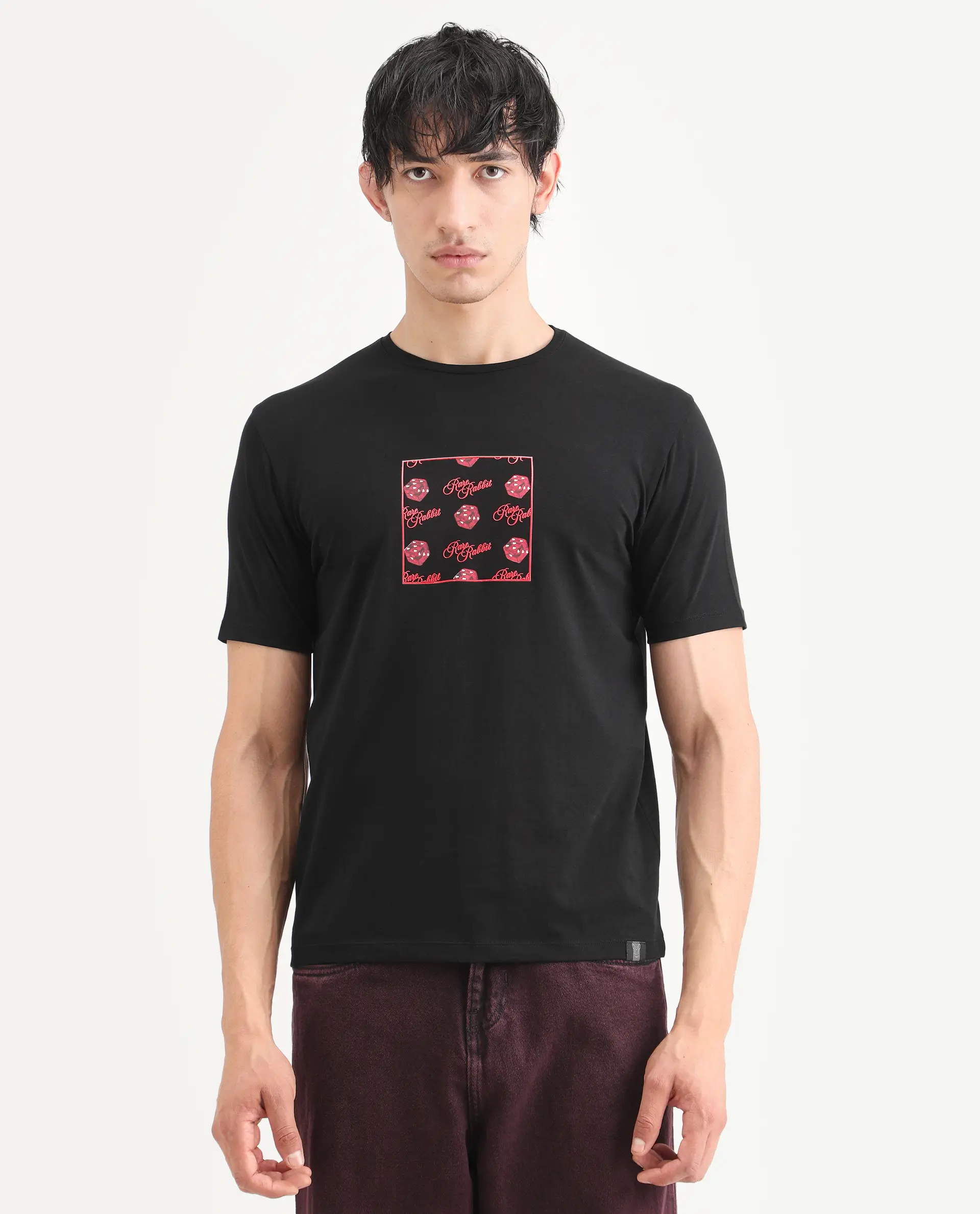 Rare Rabbit Men's Bette Black Cotton Blend Fabric Half Sleeve Crew Neck Regular Fit Graphic Print T-Shirt - Image 3