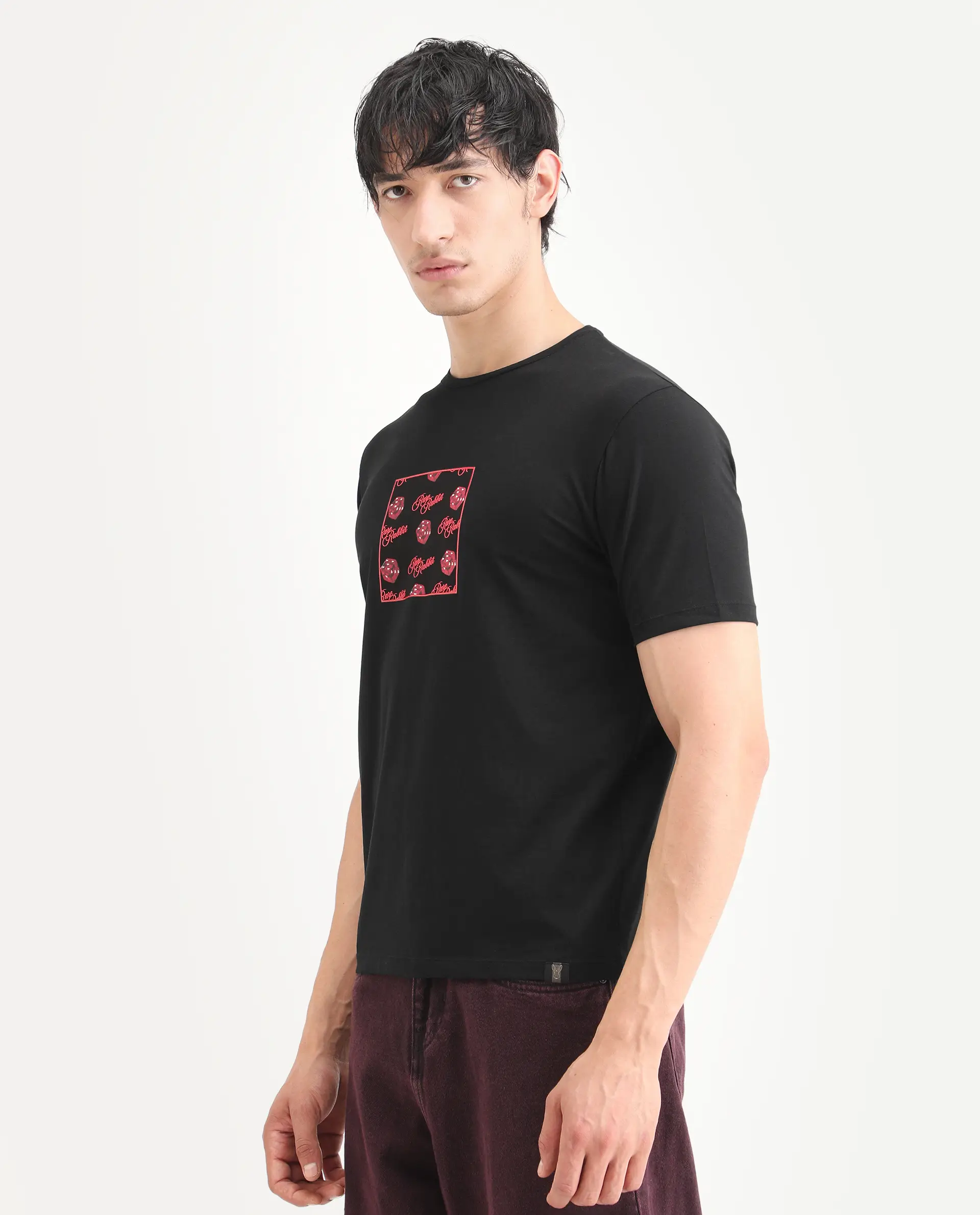 Rare Rabbit Men's Bette Black Cotton Blend Fabric Half Sleeve Crew Neck Regular Fit Graphic Print T-Shirt - Image 4