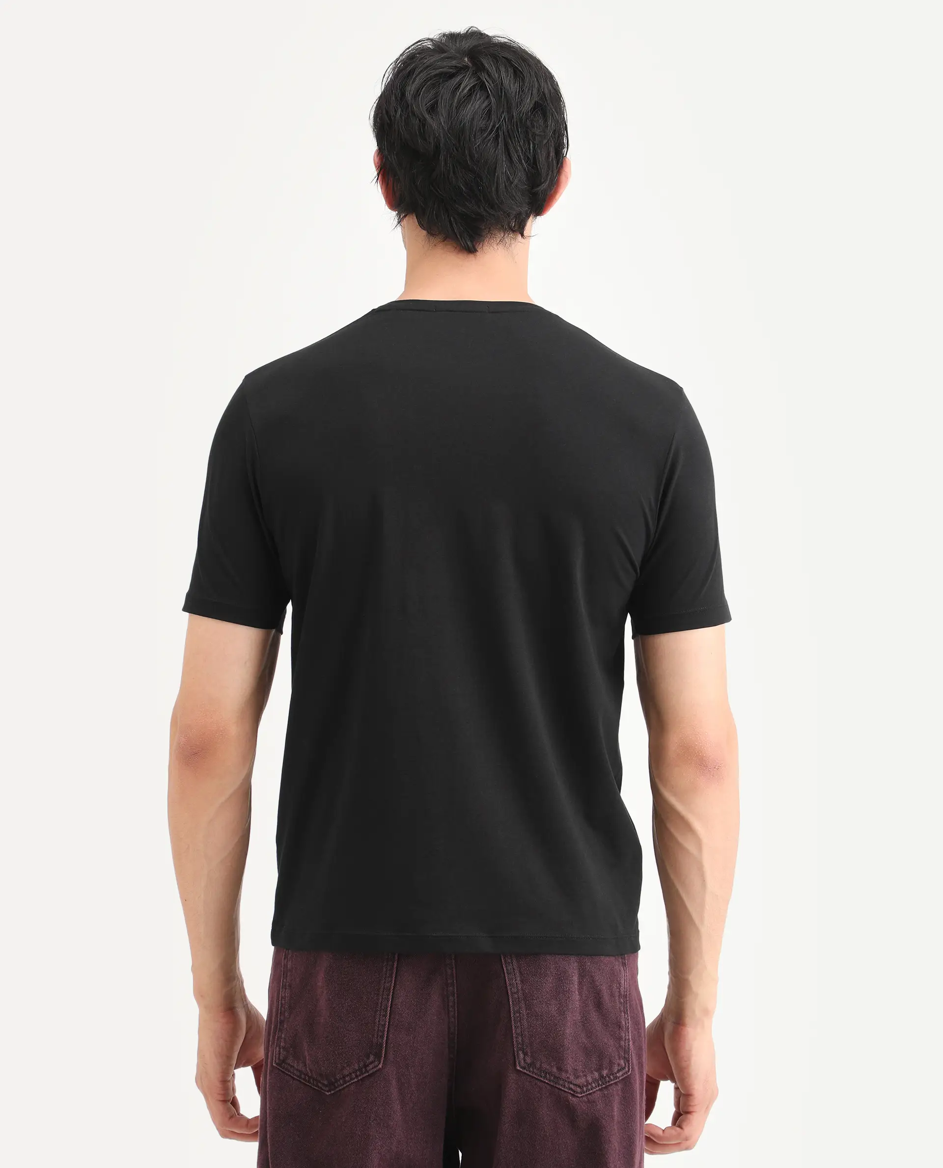 Rare Rabbit Men's Bette Black Cotton Blend Fabric Half Sleeve Crew Neck Regular Fit Graphic Print T-Shirt - Image 6