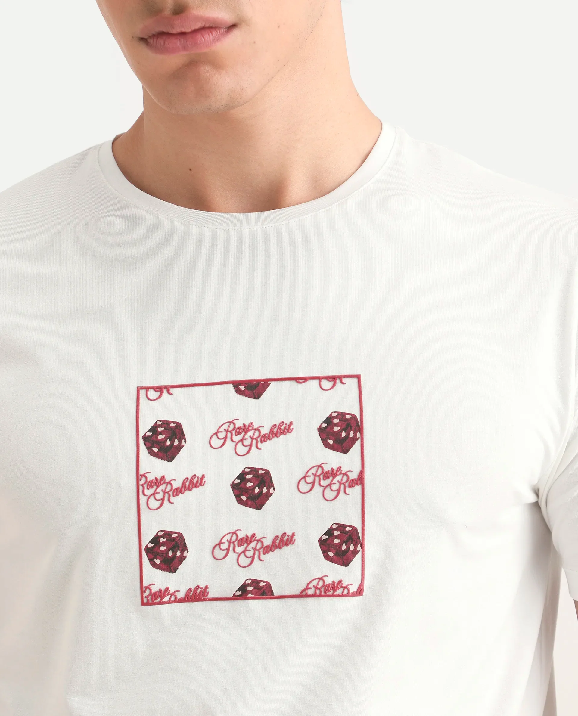 Rare Rabbit Men's Bette Off White Cotton Blend Fabric Half Sleeve Crew Neck Regular Fit Graphic Print T-Shirt - Image 3