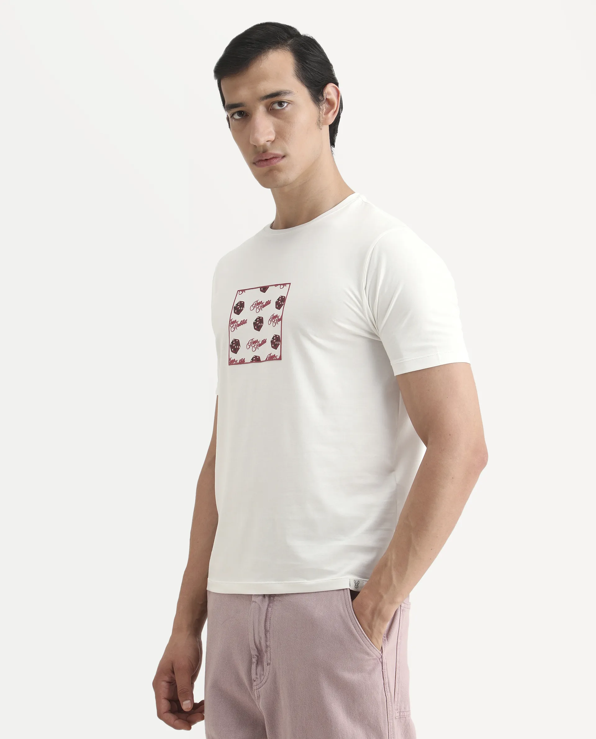 Rare Rabbit Men's Bette Off White Cotton Blend Fabric Half Sleeve Crew Neck Regular Fit Graphic Print T-Shirt - Image 6