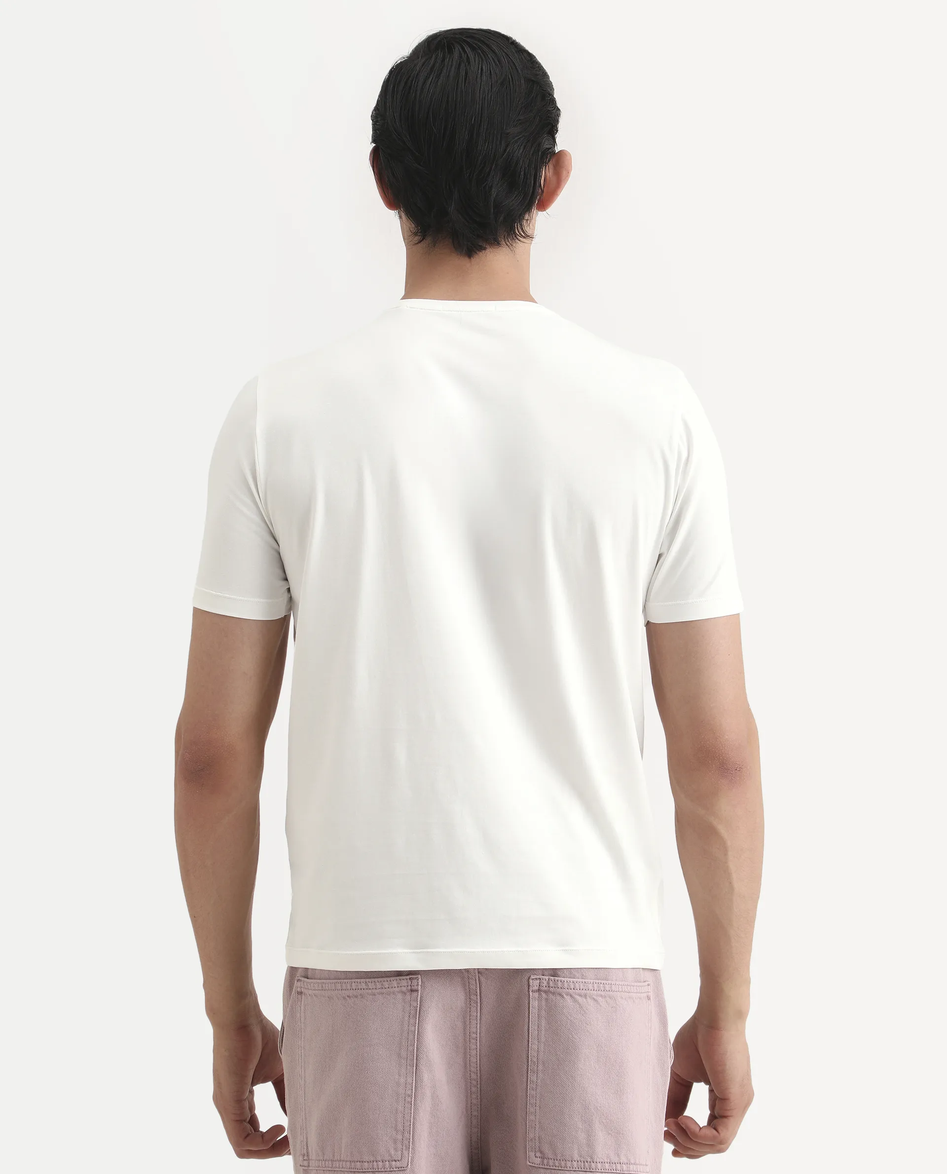 Rare Rabbit Men's Bette Off White Cotton Blend Fabric Half Sleeve Crew Neck Regular Fit Graphic Print T-Shirt - Image 7