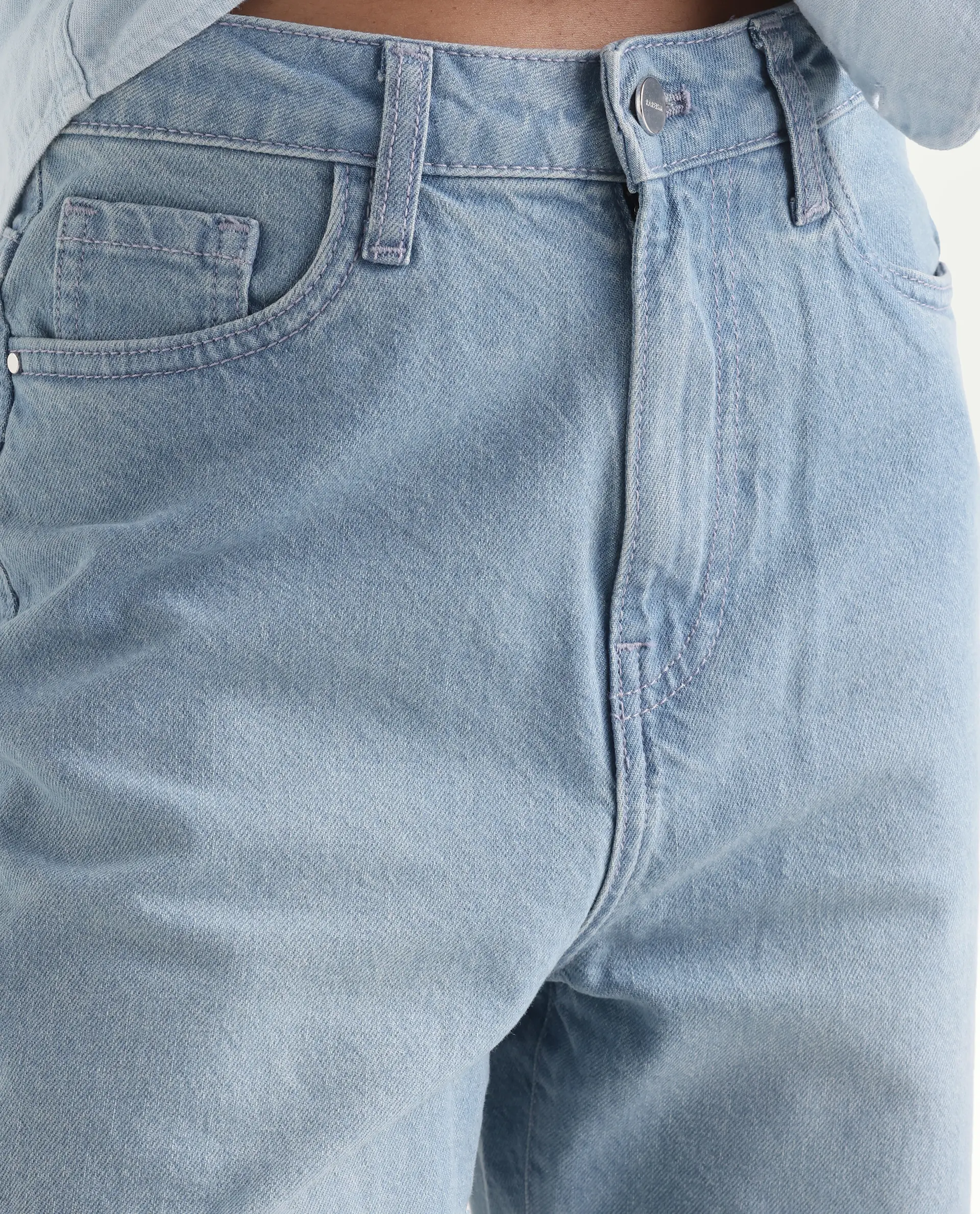 Rareism Women's Beuk Light Blue Cotton Blend Plain Ankle Length Smart Straight Fit Jeans - Image 4