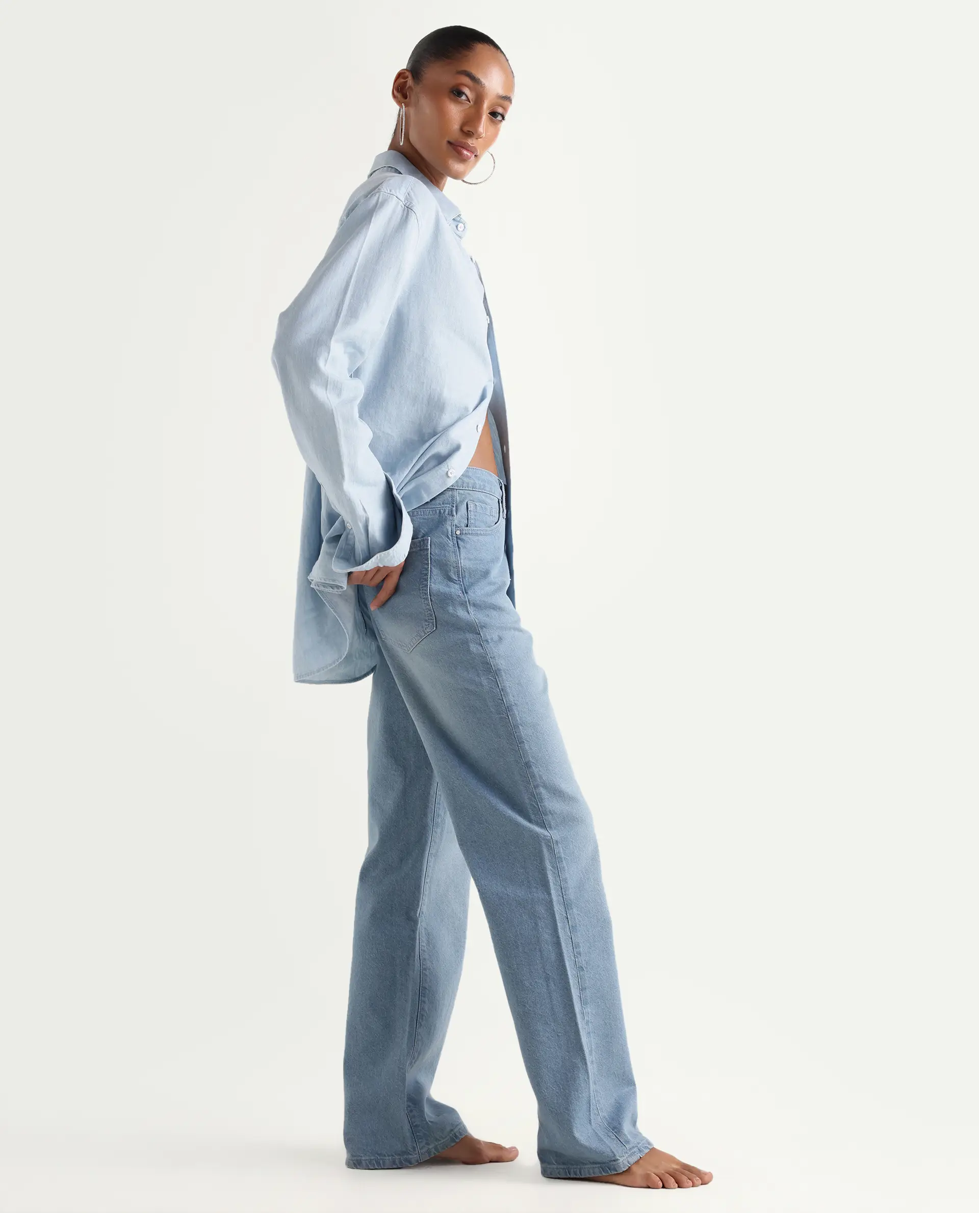 Rareism Women's Beuk Light Blue Cotton Blend Plain Ankle Length Smart Straight Fit Jeans - Image 5