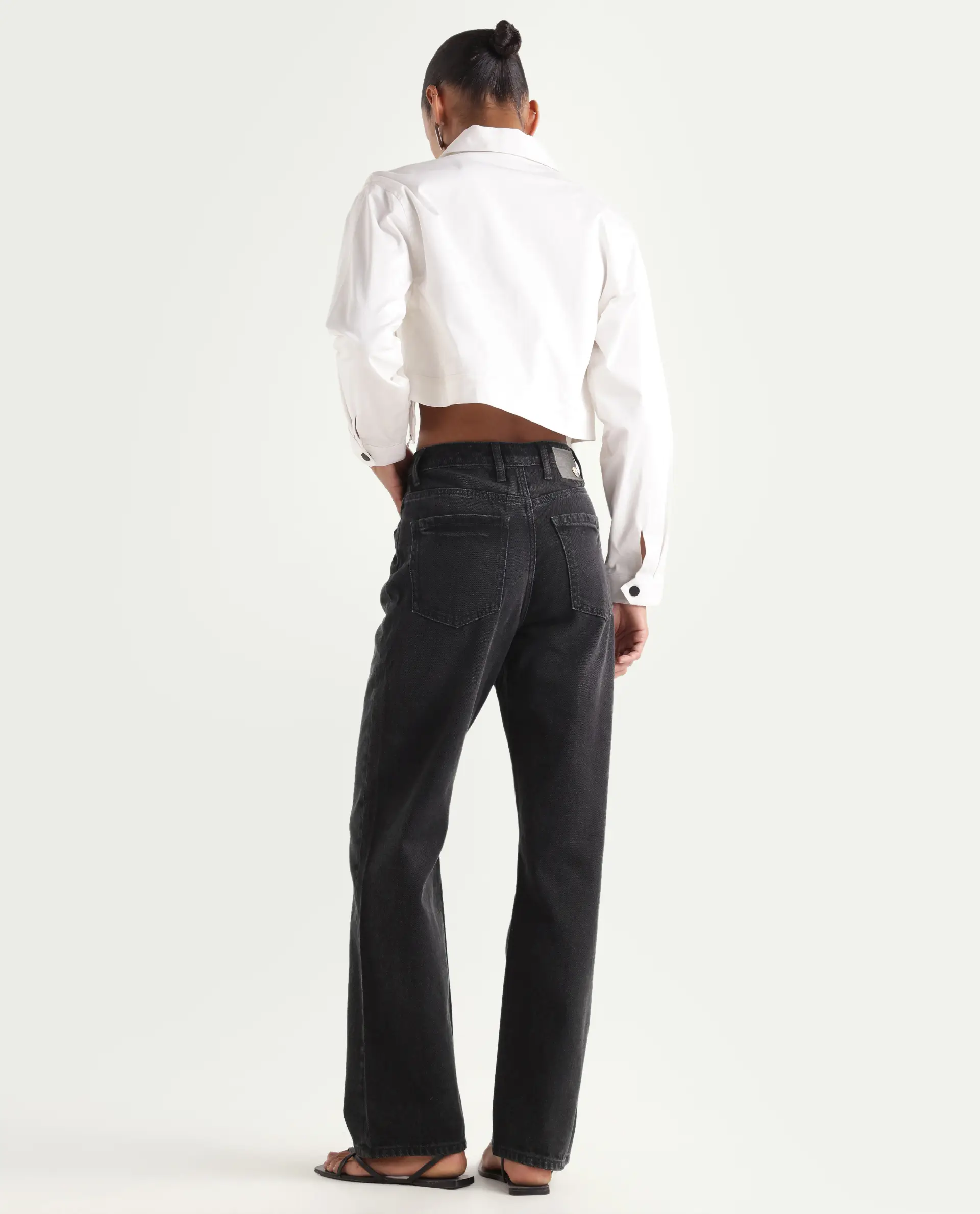 Rareism Women's Beuro Black Cotton Blend Plain Ankle Length Straight Fit Jeans - Image 6