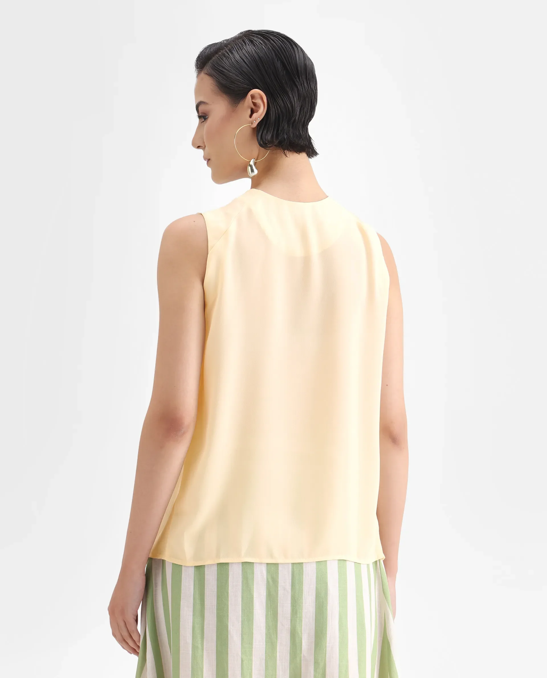 Rareism Women's Beverly Beige Polyester Tie-Up Neck Plain Sleeveless Relaxed Fit Top - Image 7