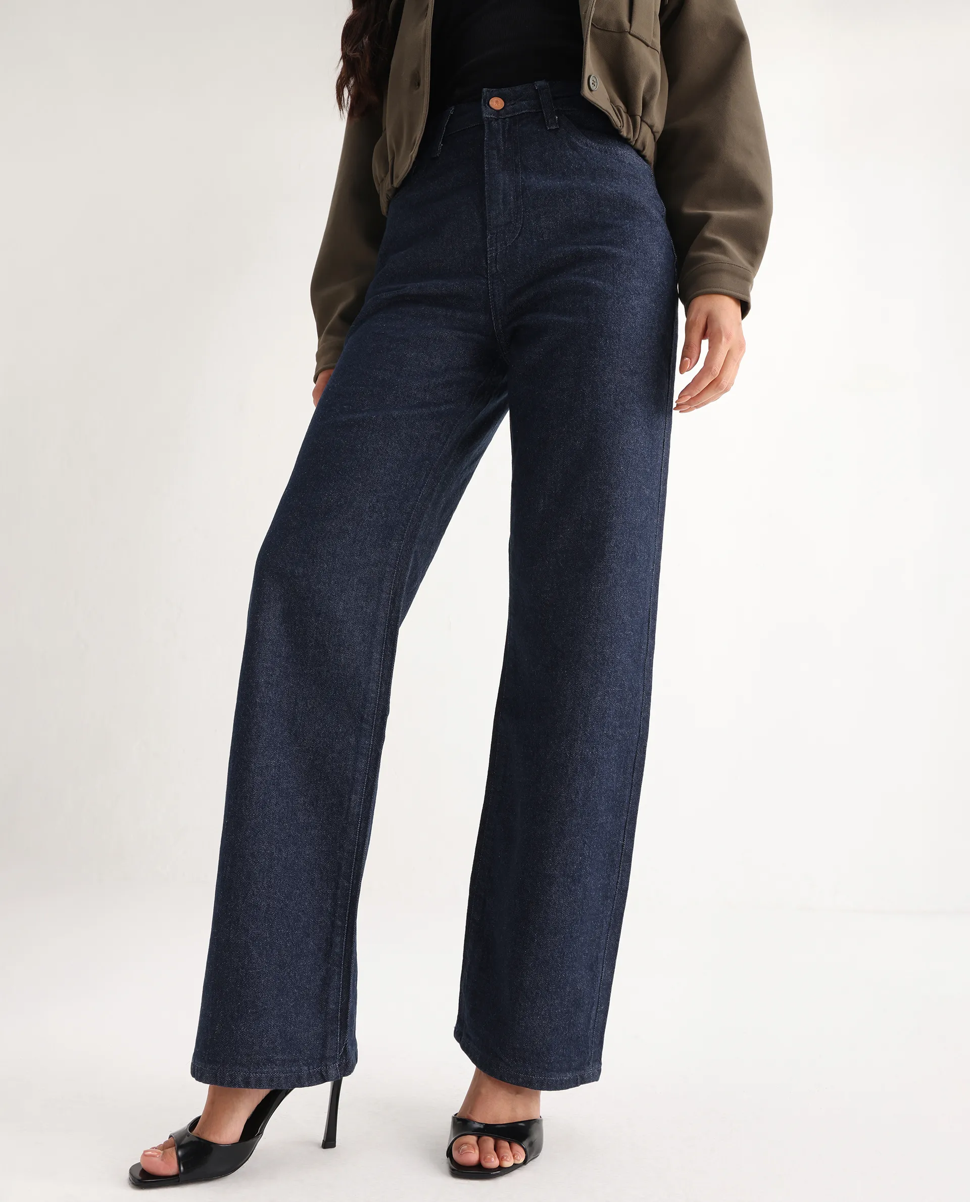 Rareism Women's Bewak Dark Blue Cotton Blend Plain Ankle Length Smart Straight Fit Jeans - Image 2