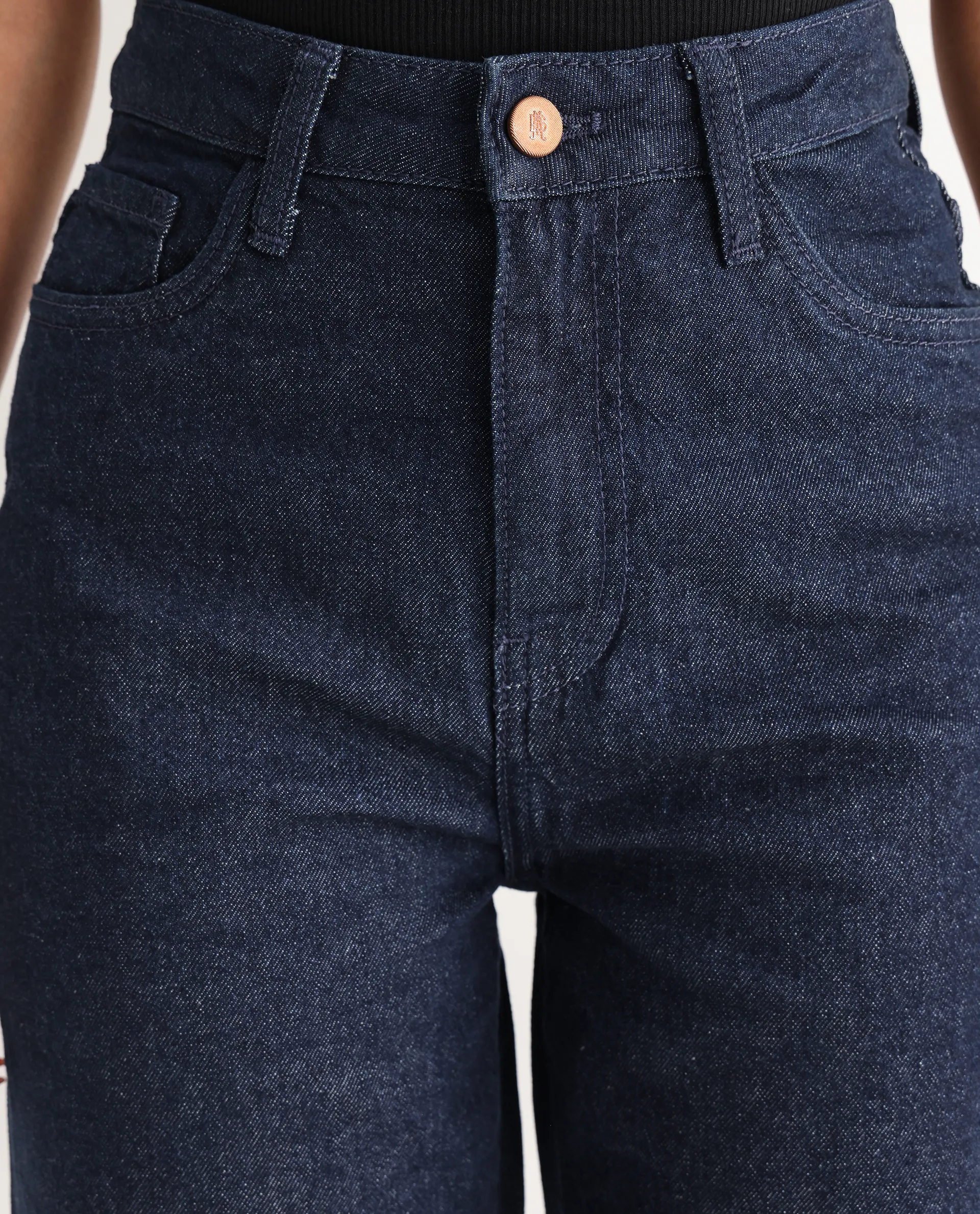 Rareism Women's Bewak Dark Blue Cotton Blend Plain Ankle Length Smart Straight Fit Jeans - Image 3