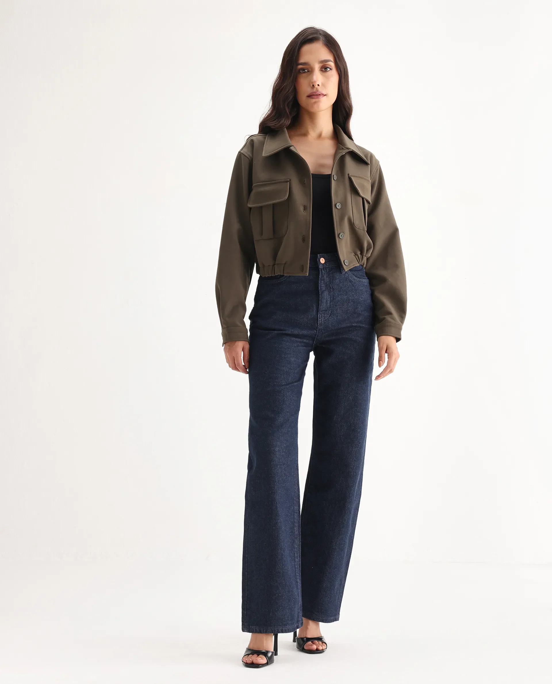 Rareism Women's Bewak Dark Blue Cotton Blend Plain Ankle Length Smart Straight Fit Jeans - Image 5
