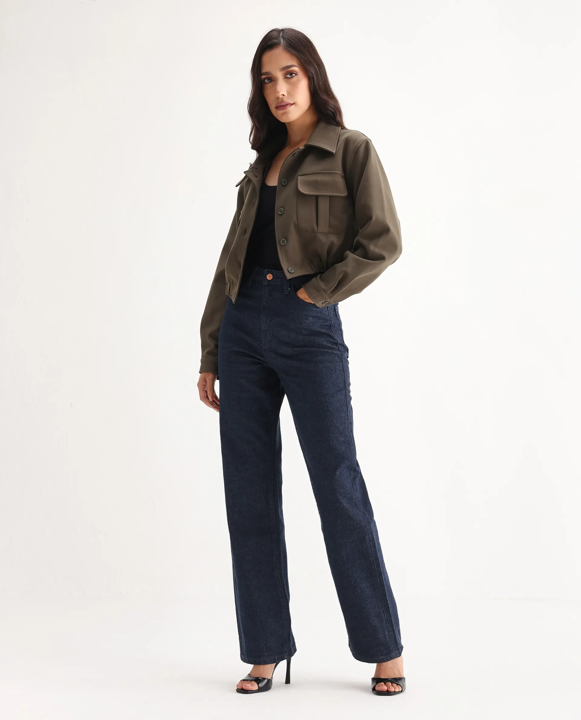 Rareism Women's Bewak Dark Blue Cotton Blend Plain Ankle Length Smart Straight Fit Jeans - Image 6