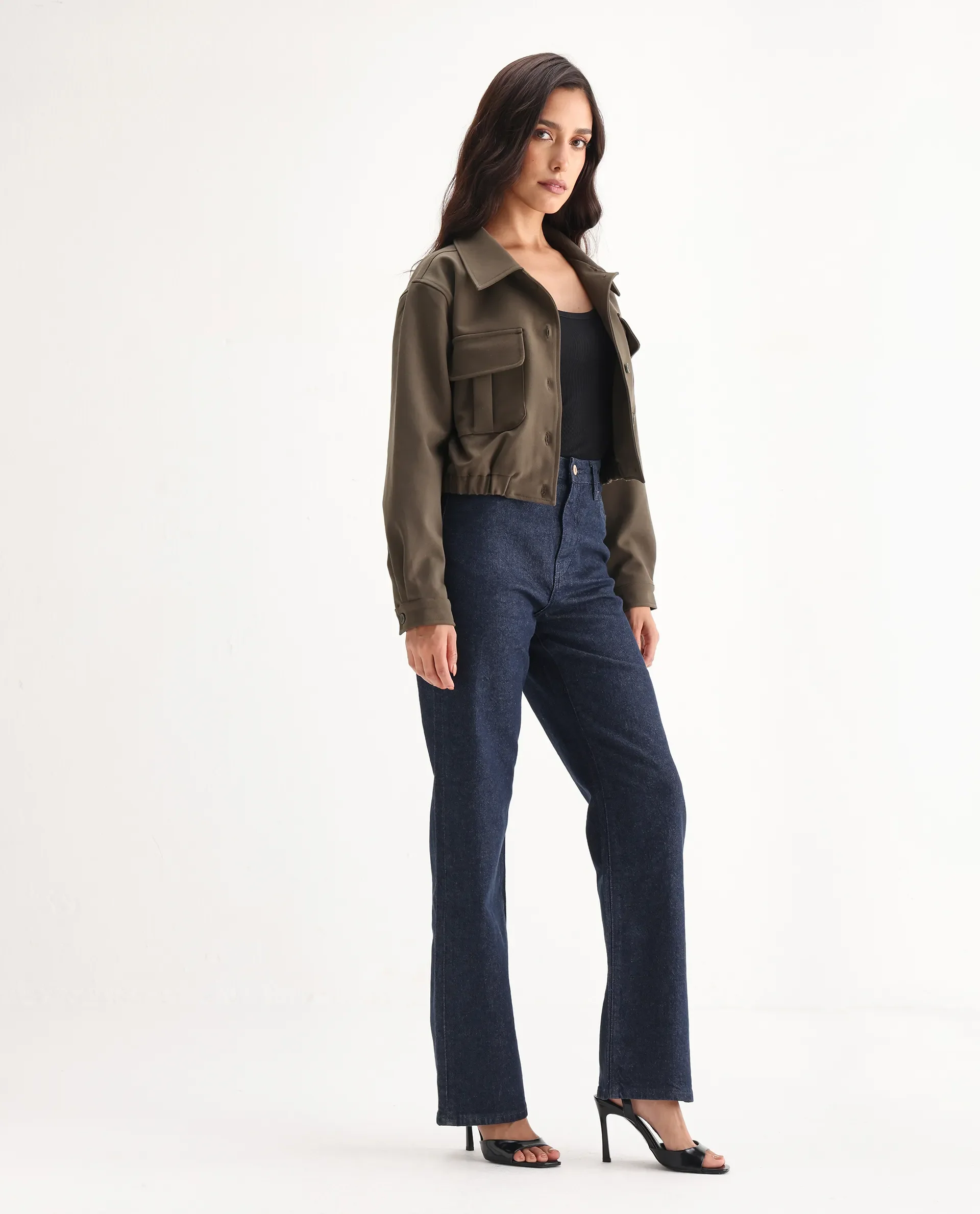Rareism Women's Bewak Dark Blue Cotton Blend Plain Ankle Length Smart Straight Fit Jeans - Image 7