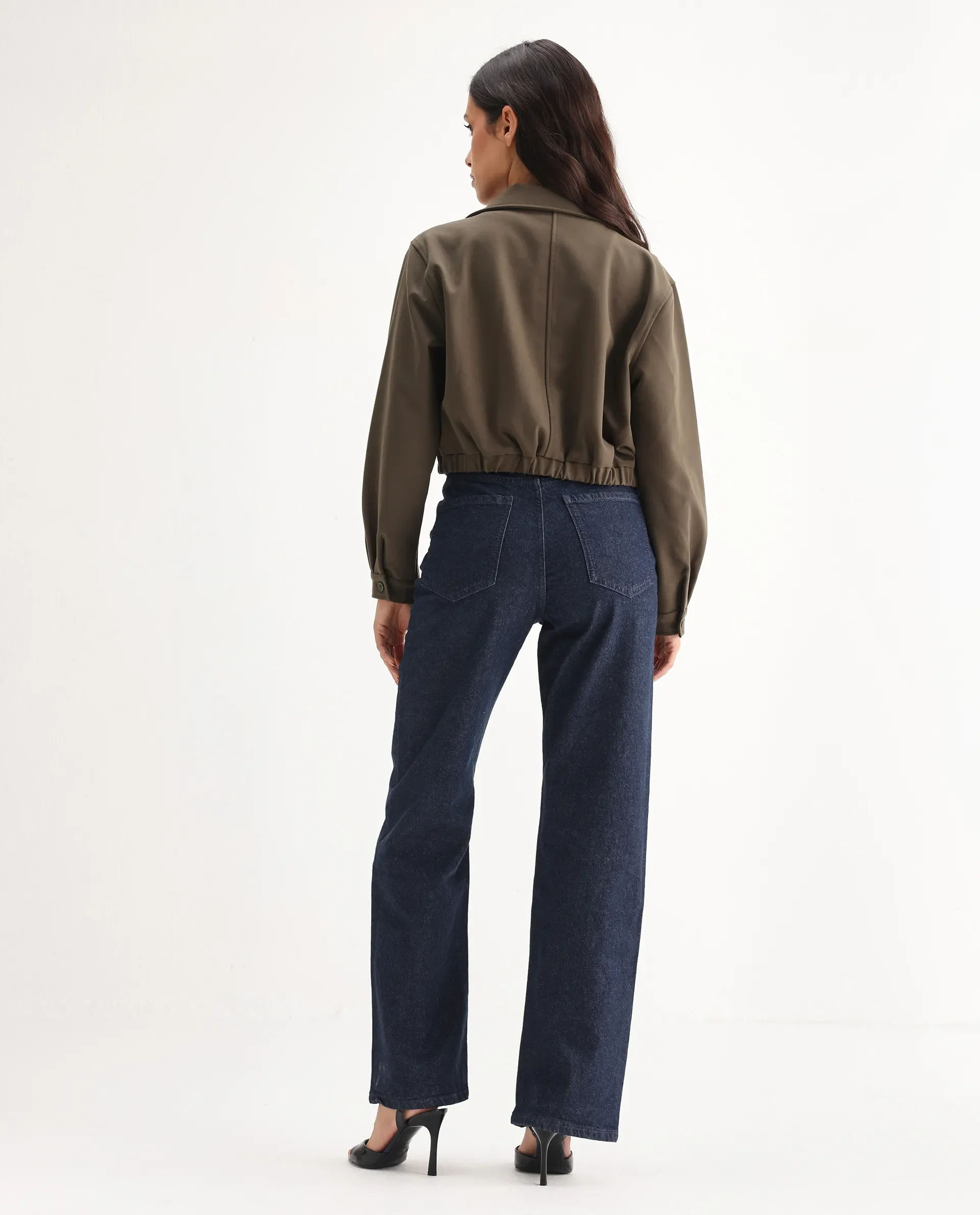 Rareism Women's Bewak Dark Blue Cotton Blend Plain Ankle Length Smart Straight Fit Jeans - Image 9