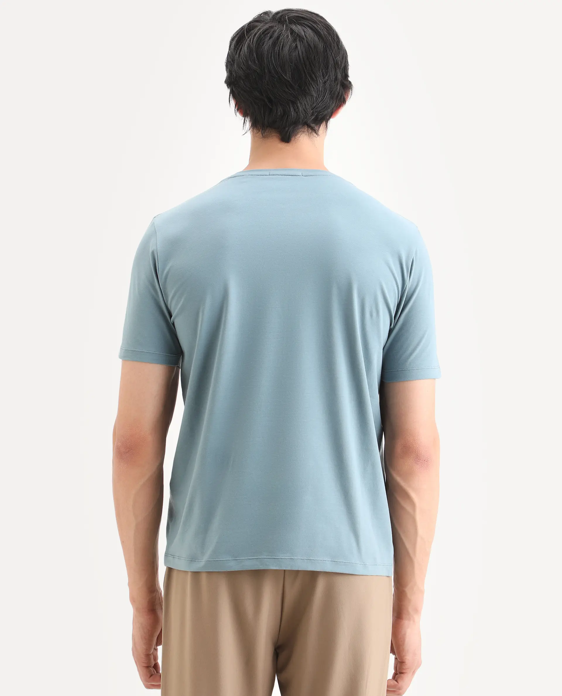 Rare Rabbit Men's Bex Dusky Blue Cotton Blend Fabric Half Sleeve Crew Neck Regular Fit Graphic Print T-Shirt - Image 8