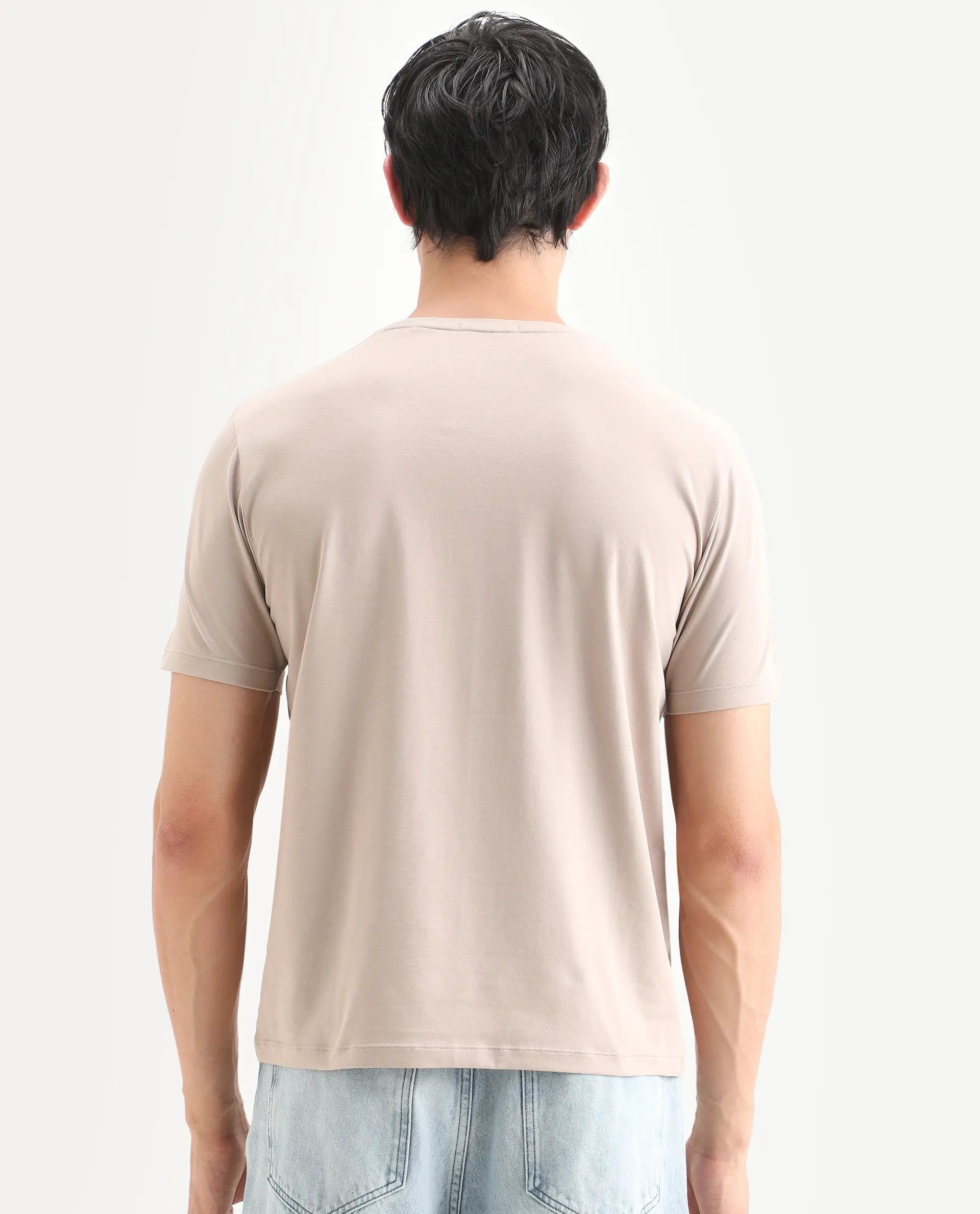 Rare Rabbit Men's Bex Light Beige Cotton Blend Fabric Half Sleeve Crew Neck Regular Fit Graphic Print T-Shirt - Image 8