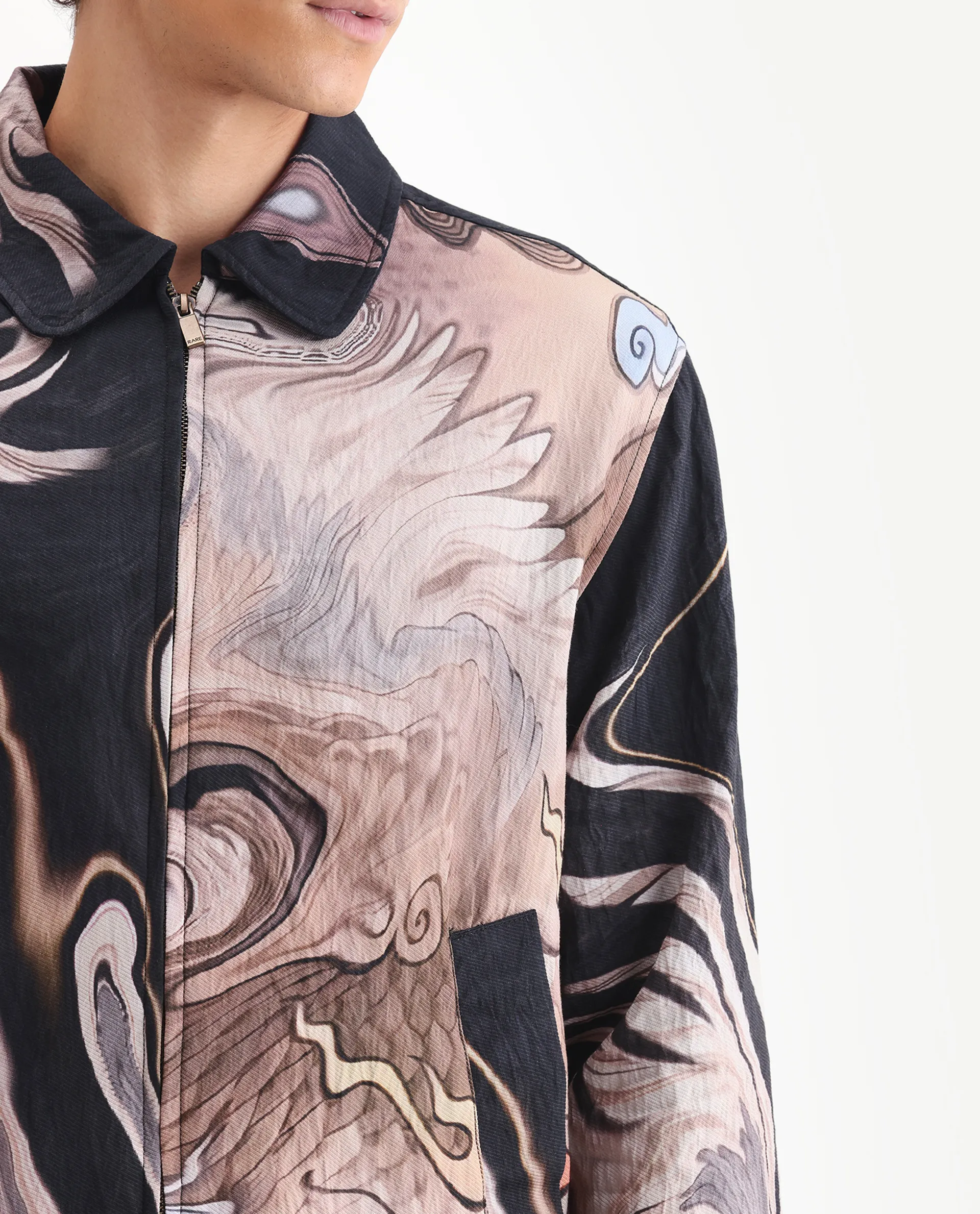 Rare Rabbit Men's Bexa Black Viscose Blend Fabric Spread Collar Regular Fit Abstract Print Jacket - Image 3