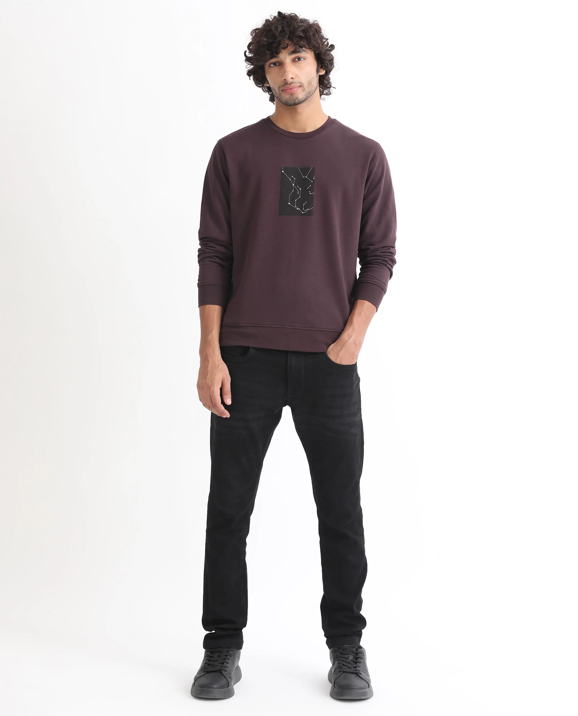 Rare Rabbit Men's Bexx Maroon Cotton Graphic Print Regular Fit Full Sleeve Crew Neck Sweatshirt - Image 2
