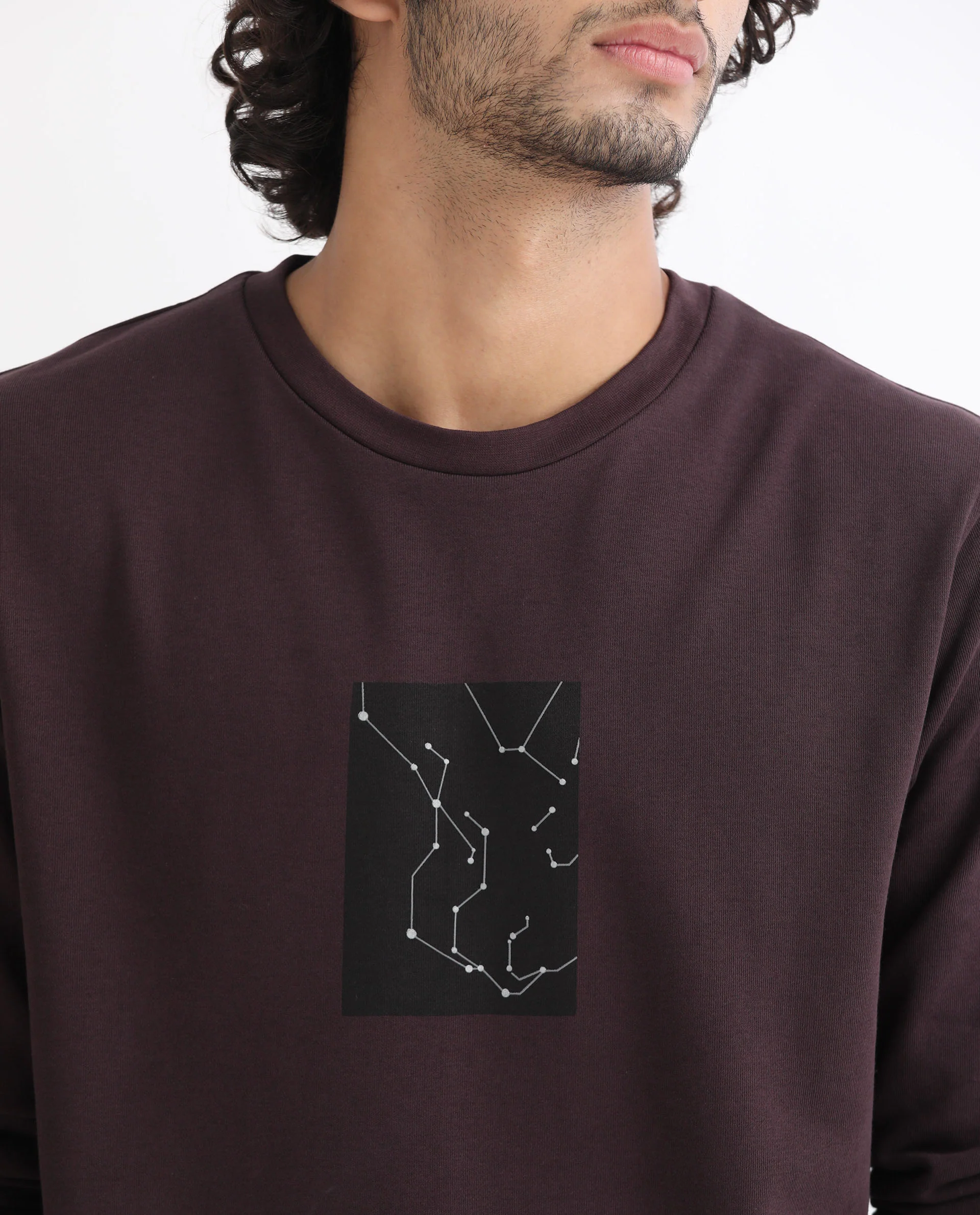 Rare Rabbit Men's Bexx Maroon Cotton Graphic Print Regular Fit Full Sleeve Crew Neck Sweatshirt - Image 4