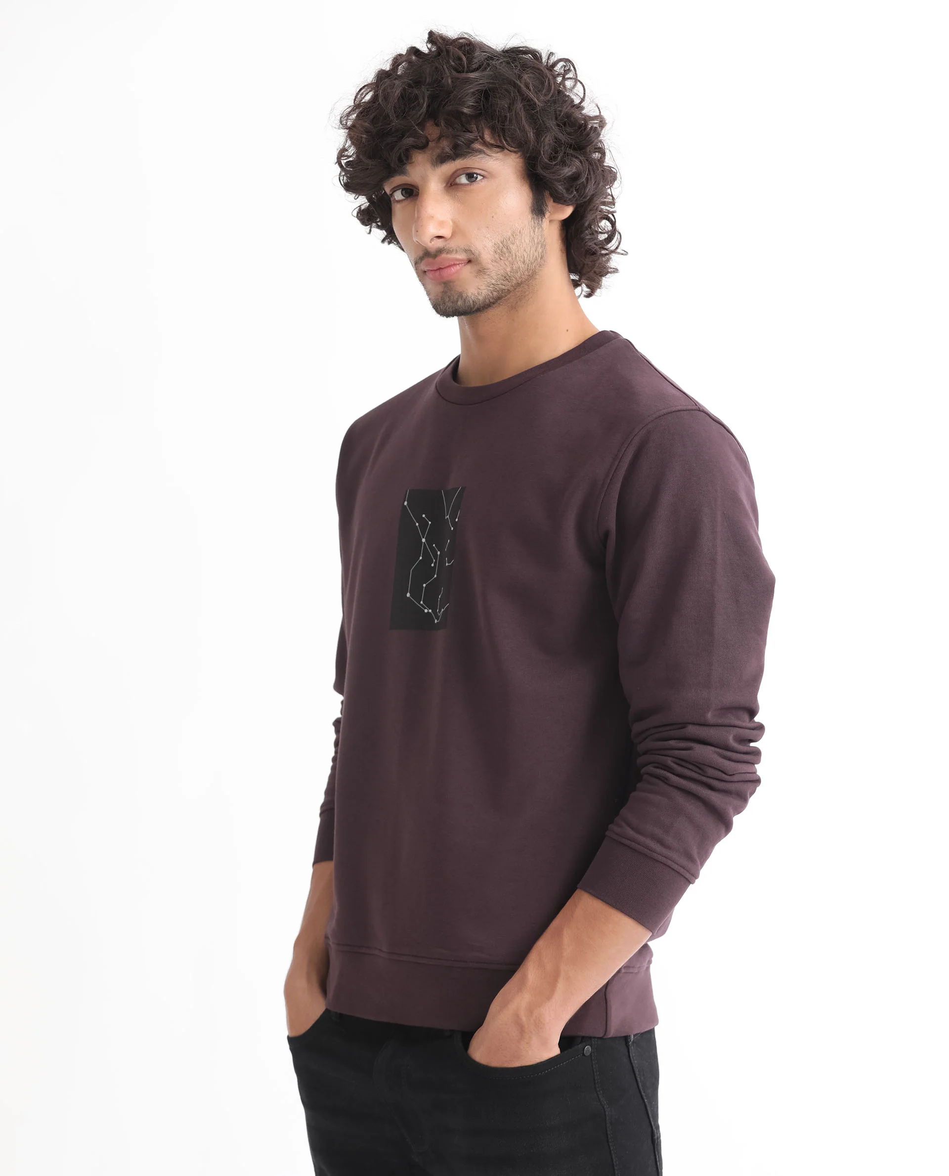 Rare Rabbit Men's Bexx Maroon Cotton Graphic Print Regular Fit Full Sleeve Crew Neck Sweatshirt - Image 5