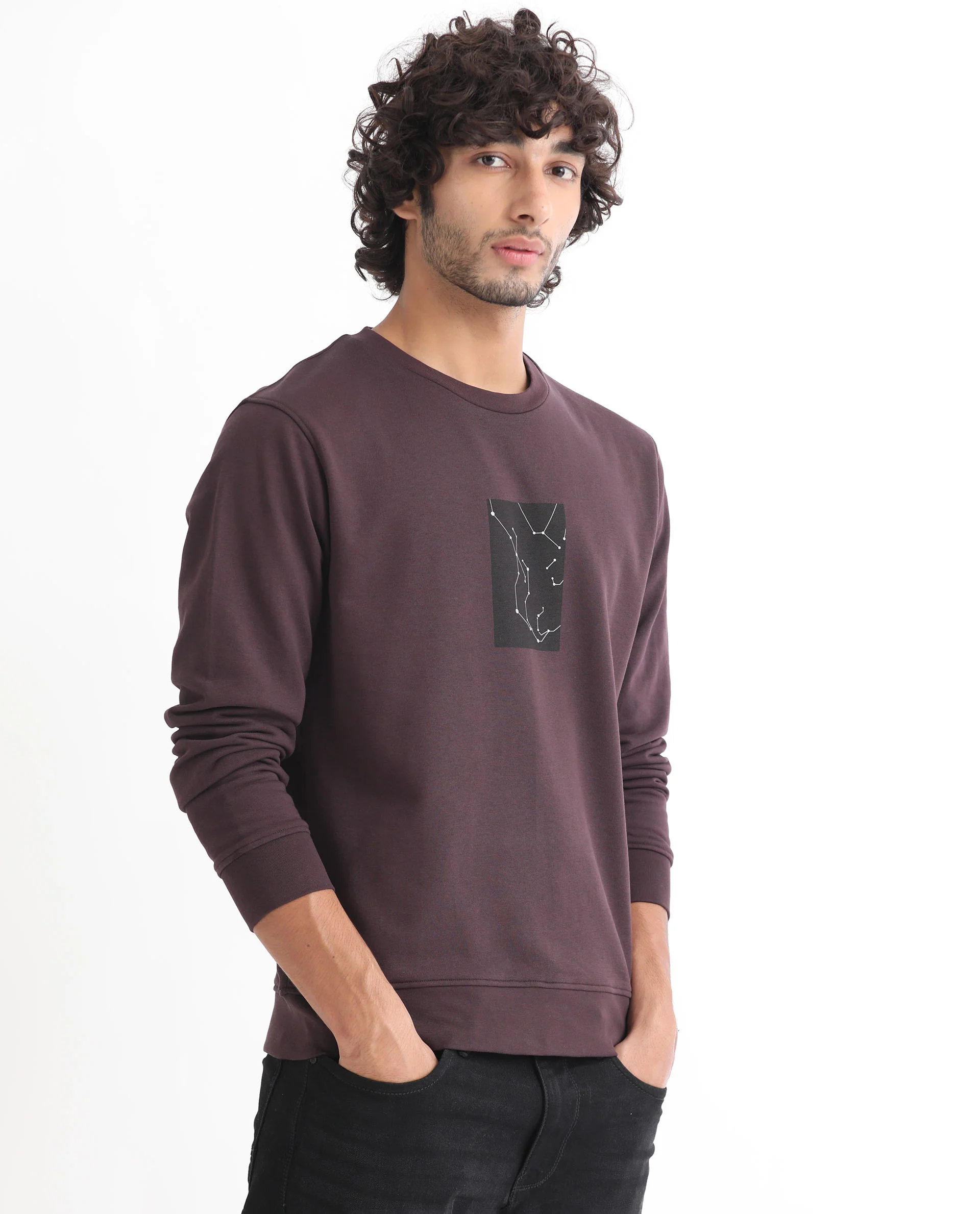 Rare Rabbit Men's Bexx Maroon Cotton Graphic Print Regular Fit Full Sleeve Crew Neck Sweatshirt - Image 6