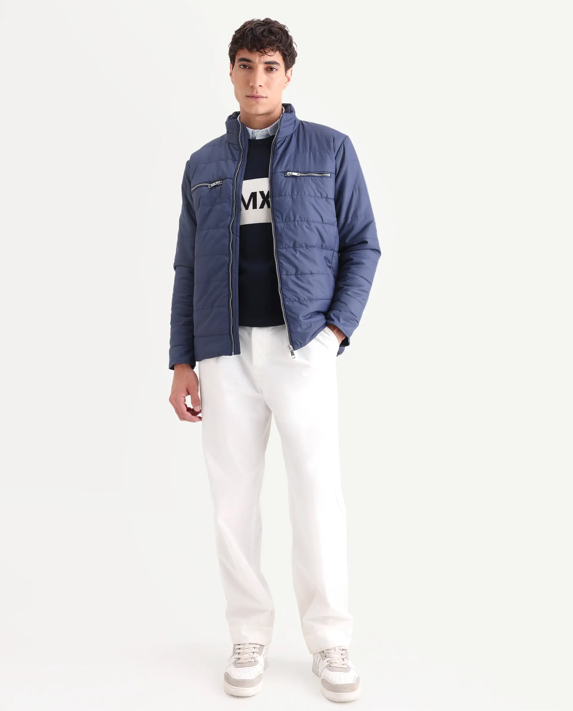 Rare Rabbit Men's Beylor Dark Navy Polyester Plain Regular Fit Full Sleeve High Neck Jacket - Image 2