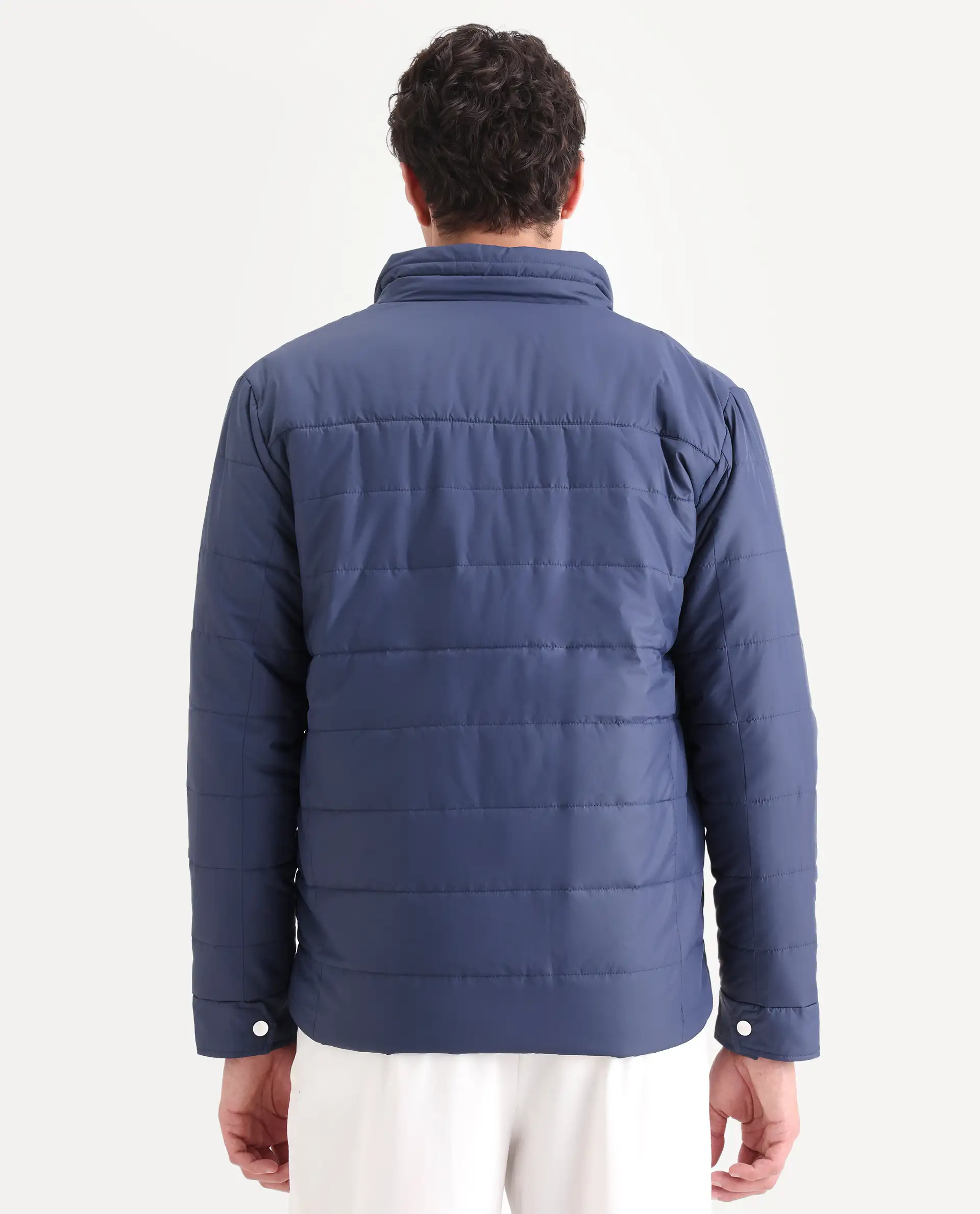 Rare Rabbit Men's Beylor Dark Navy Polyester Plain Regular Fit Full Sleeve High Neck Jacket - Image 8