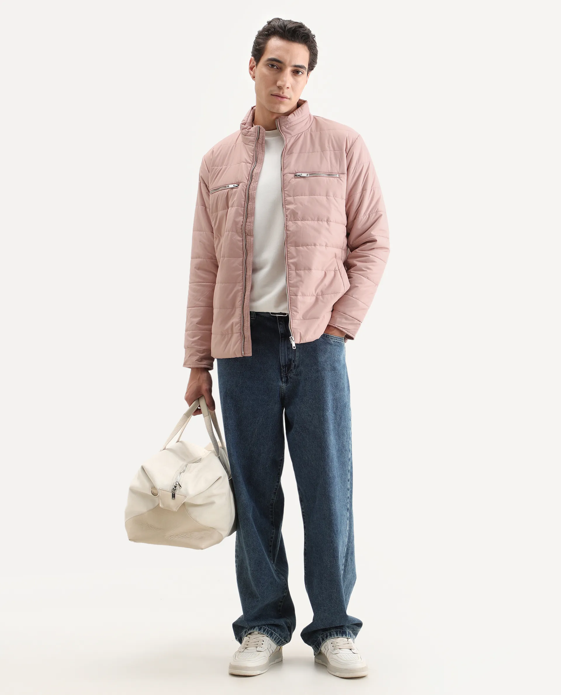 Rare Rabbit Men's Beylor Light Peach Polyester Plain Regular Fit Full Sleeve High Neck Jacket - Image 2