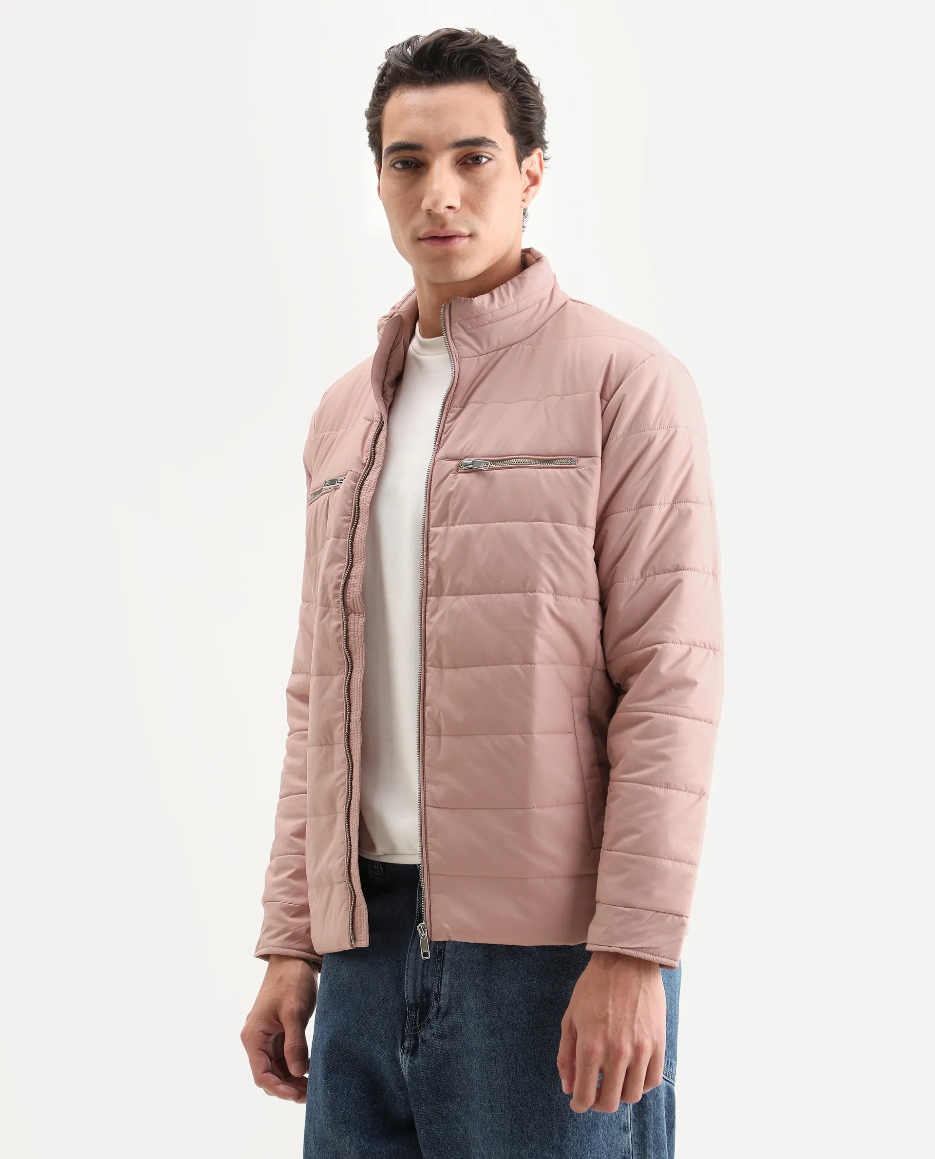 Rare Rabbit Men's Beylor Light Peach Polyester Plain Regular Fit Full Sleeve High Neck Jacket - Image 6