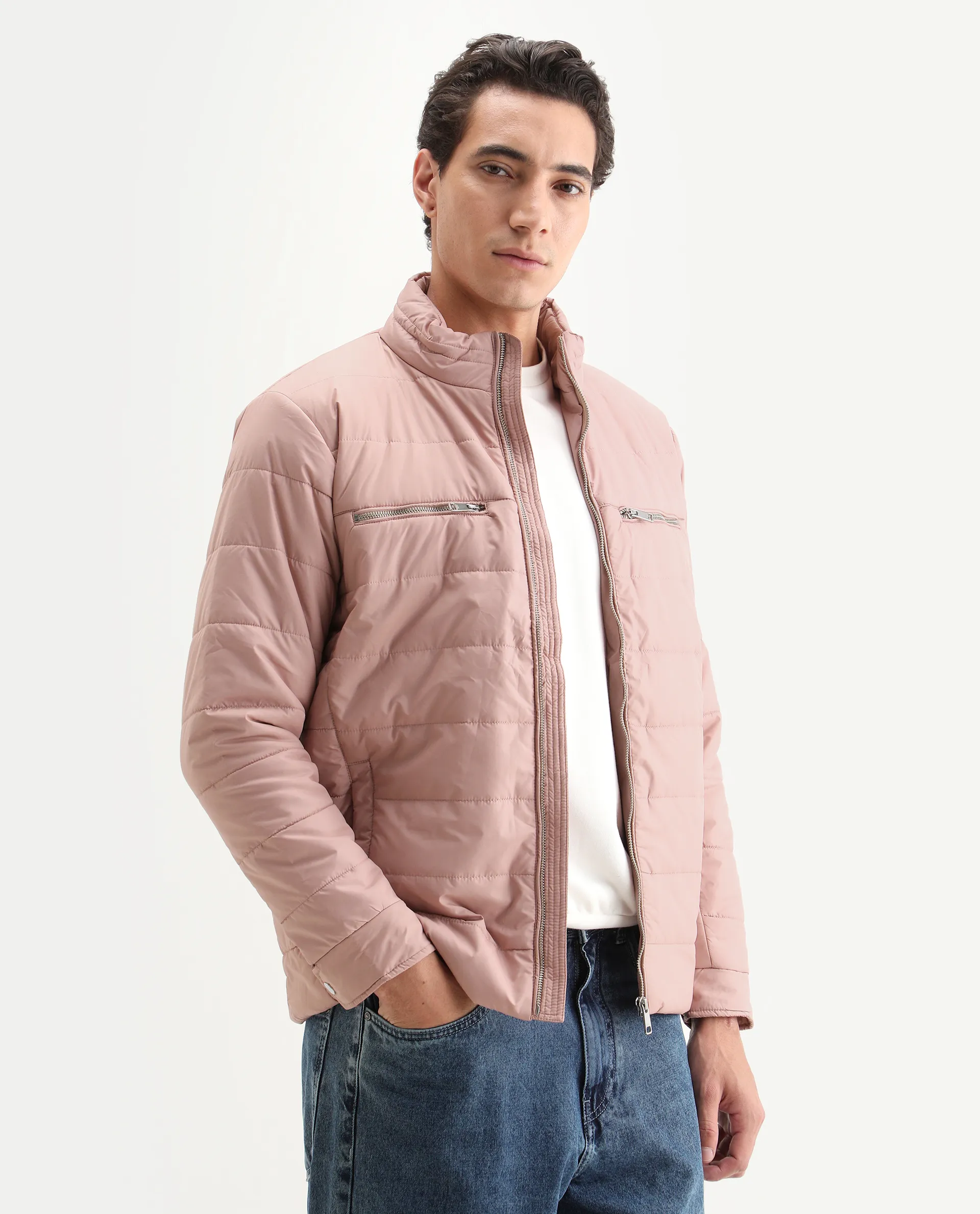 Rare Rabbit Men's Beylor Light Peach Polyester Plain Regular Fit Full Sleeve High Neck Jacket - Image 7