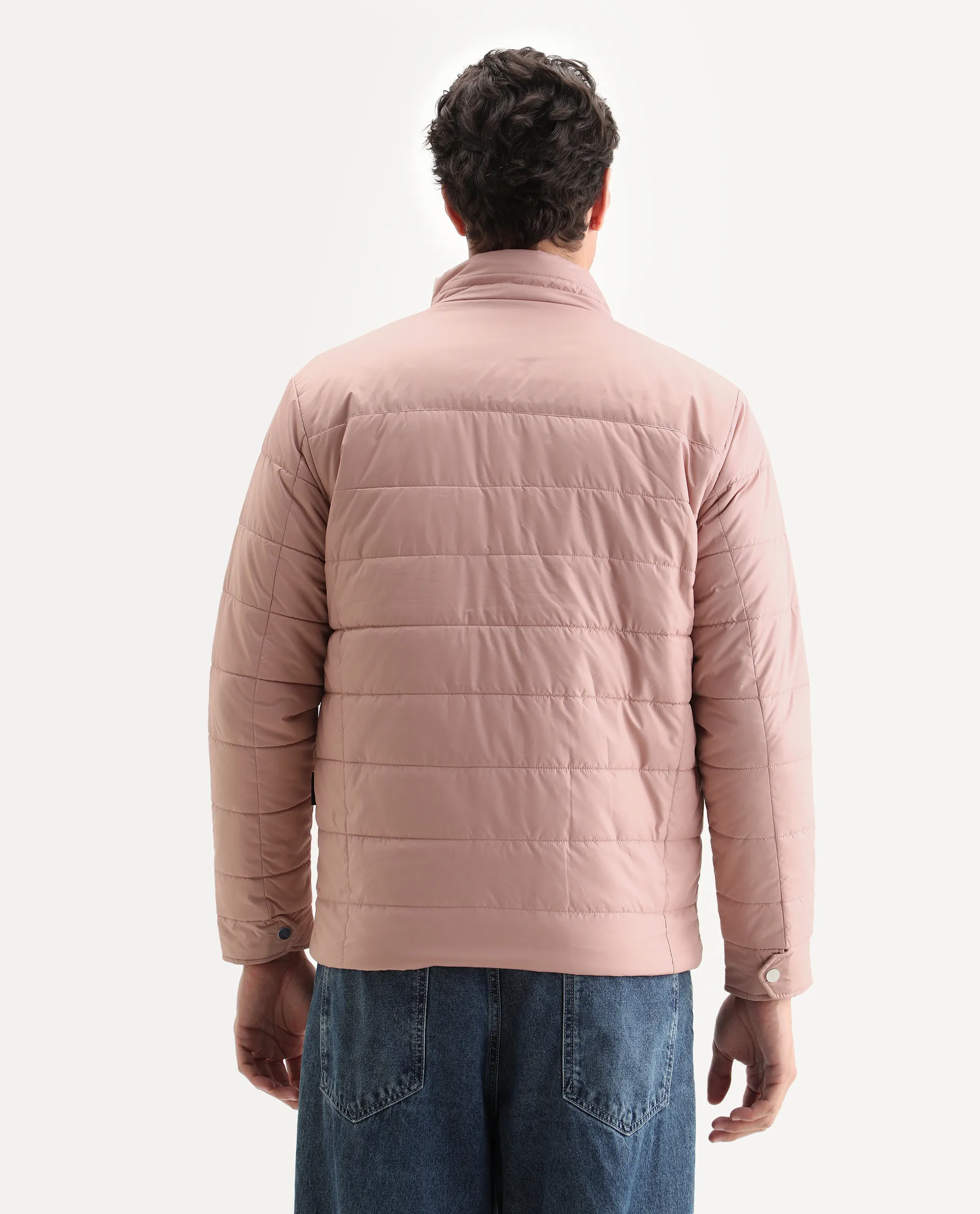 Rare Rabbit Men's Beylor Light Peach Polyester Plain Regular Fit Full Sleeve High Neck Jacket - Image 8