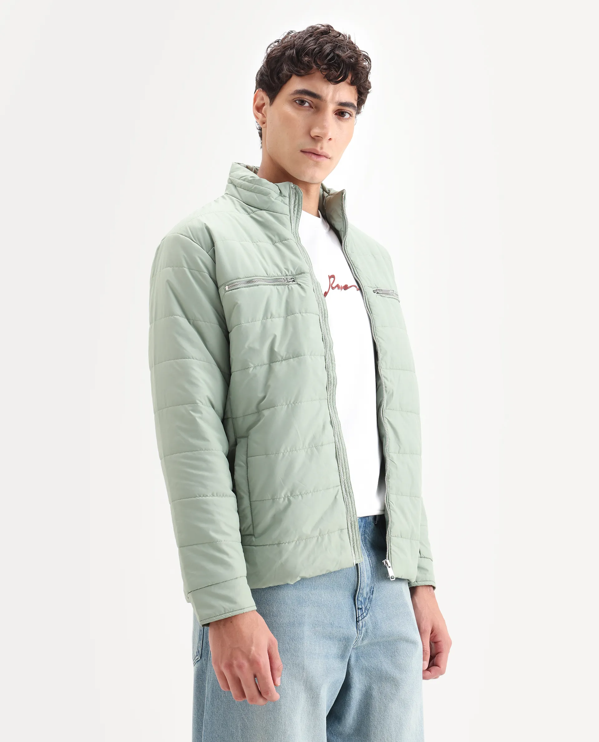 Rare Rabbit Men's Beylor Pastel Green Polyester Plain Regular Fit Full Sleeve High Neck Jacket - Image 5