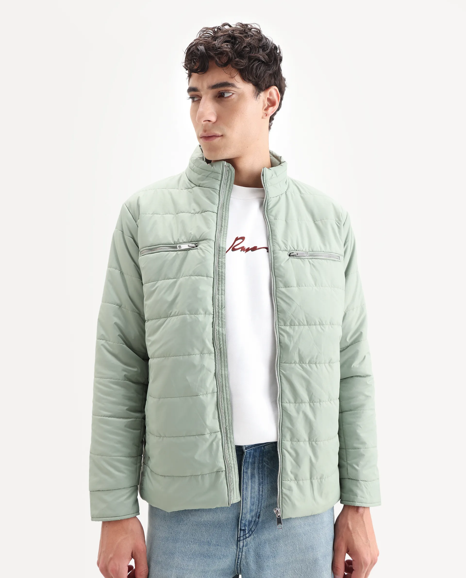 Rare Rabbit Men's Beylor Pastel Green Polyester Plain Regular Fit Full Sleeve High Neck Jacket - Image 6