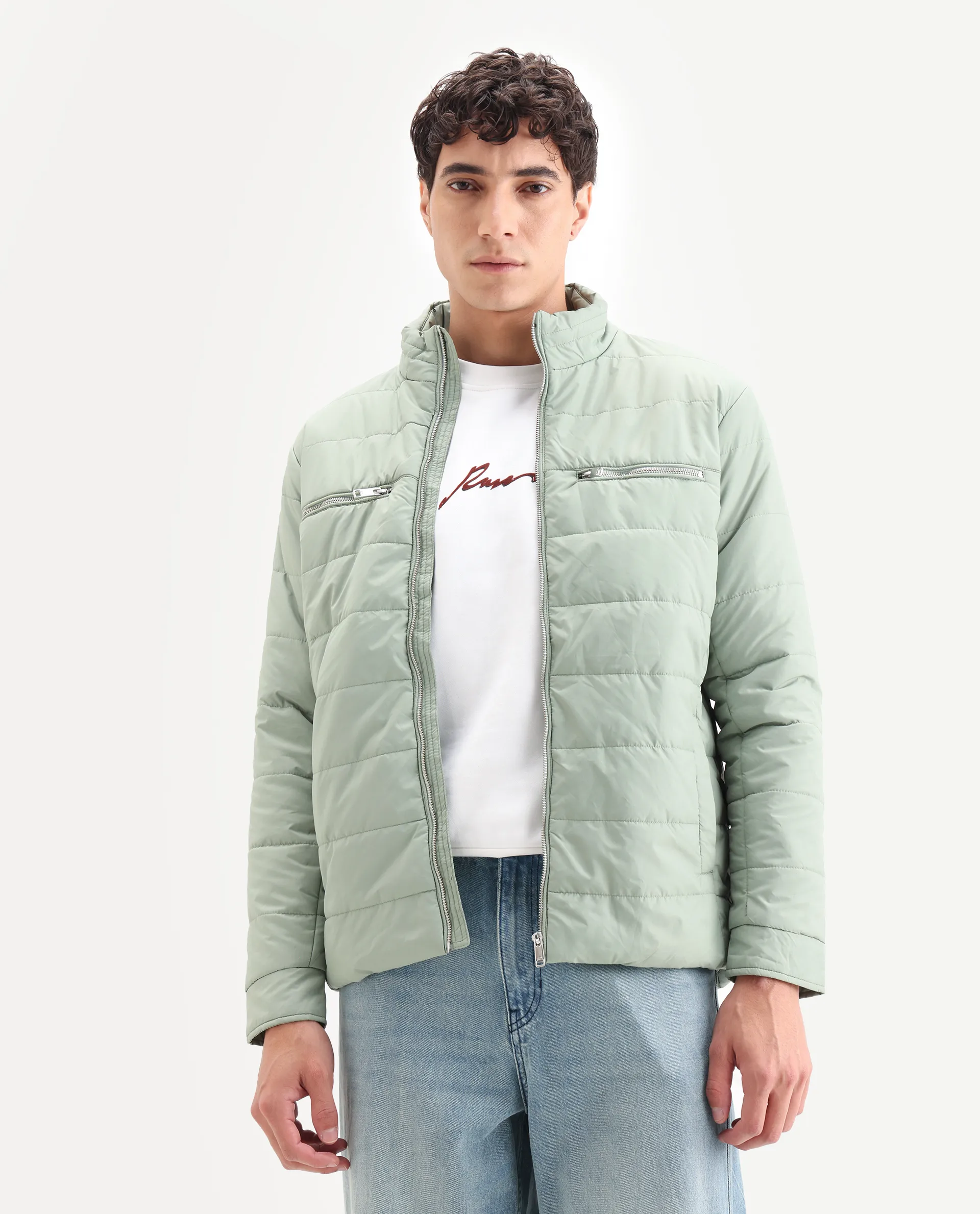 Rare Rabbit Men's Beylor Pastel Green Polyester Plain Regular Fit Full Sleeve High Neck Jacket - Image 7