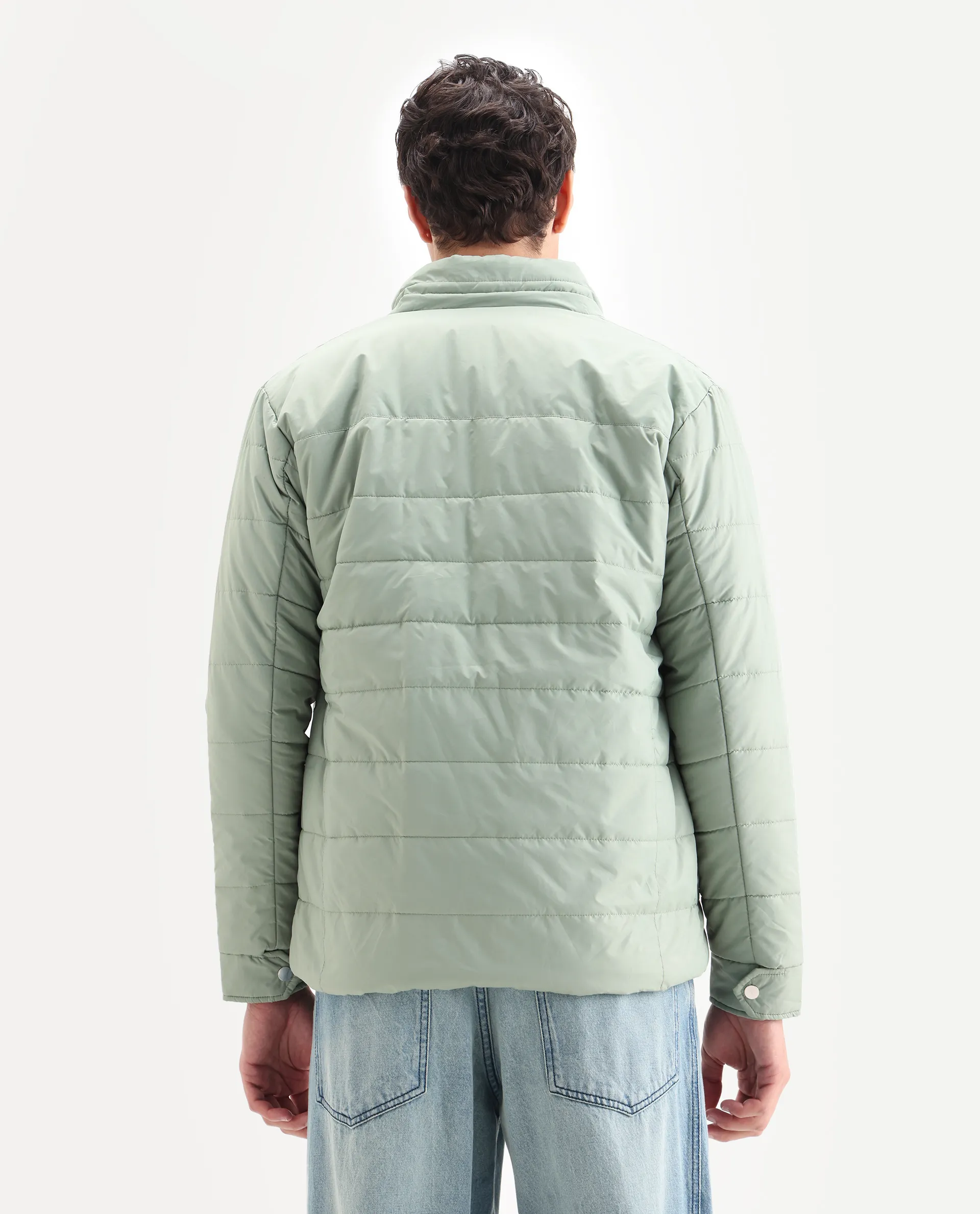 Rare Rabbit Men's Beylor Pastel Green Polyester Plain Regular Fit Full Sleeve High Neck Jacket - Image 8