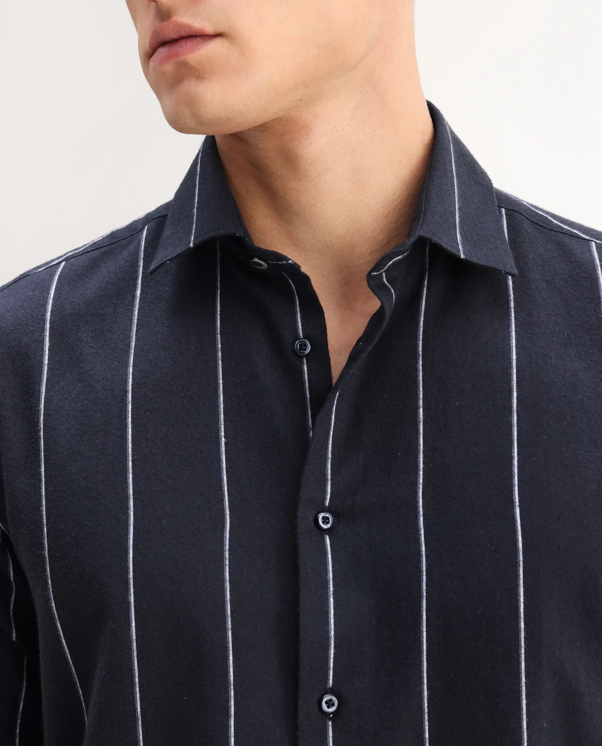 Rare Rabbit Men's Beymen Navy Cotton Striped Print Regular Fit Full Sleeve Collared Shirt - Image 3