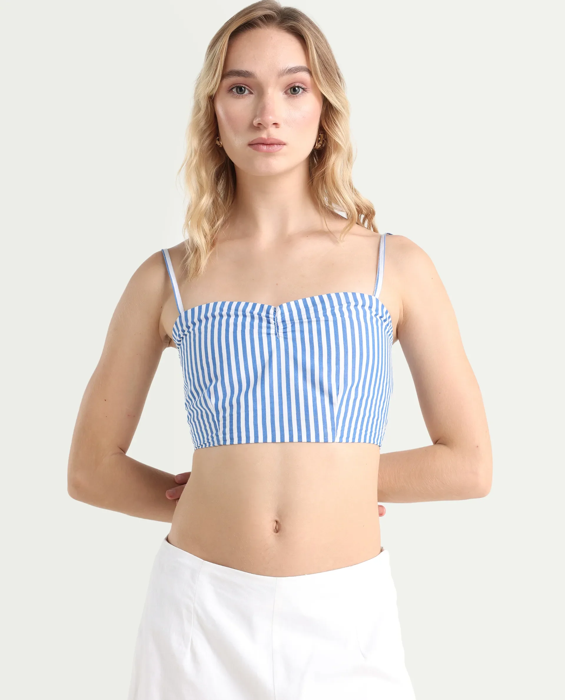 Rareism Women's Bhacan Blue Polyester V-Neck Striped Cuffed Sleeve Relaxed Fit Shirt - Image 5