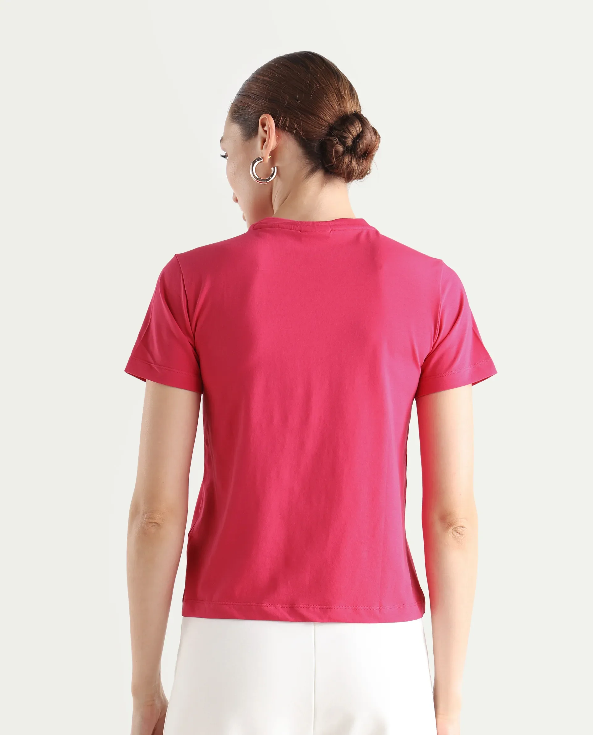 Rareism Women's Bhafi Pink Viscose Blend Crew Neck Typography Print Regular Fit T-Shirt - Image 8