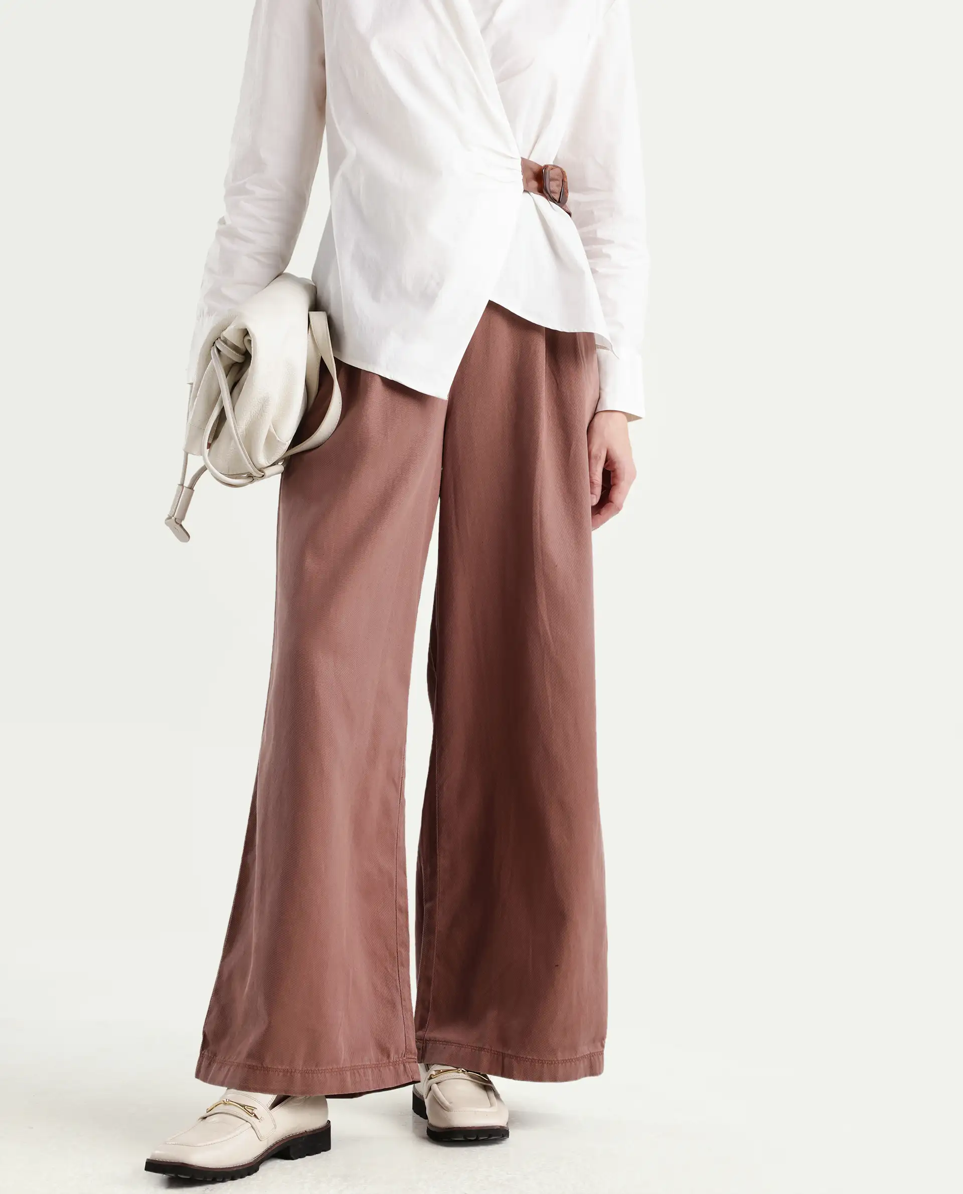 Rareism Women's Bhaleyn B Light Brown Linen Plain Ankle Length Flared Trouser - Image 3