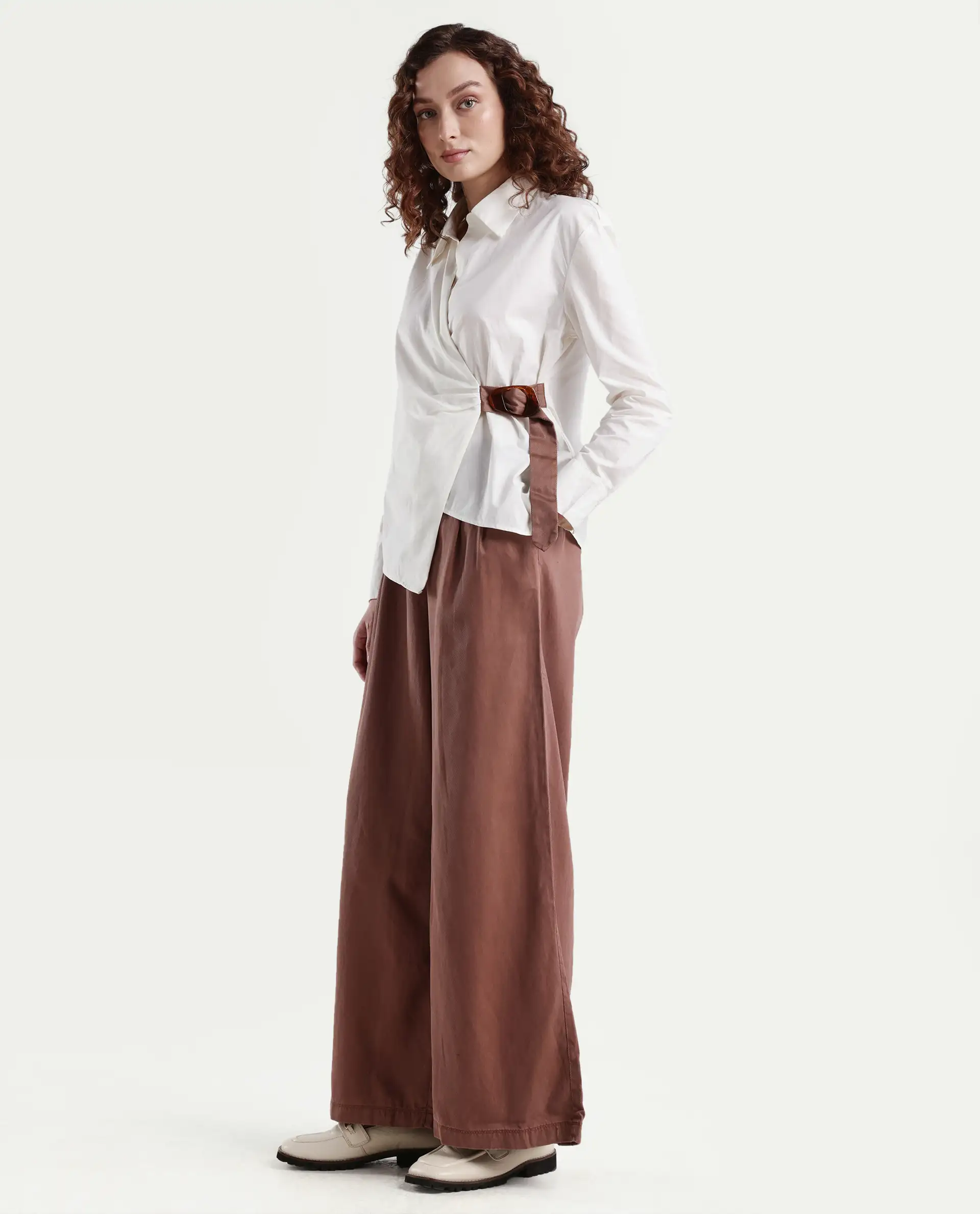 Rareism Women's Bhaleyn B Light Brown Linen Plain Ankle Length Flared Trouser - Image 5