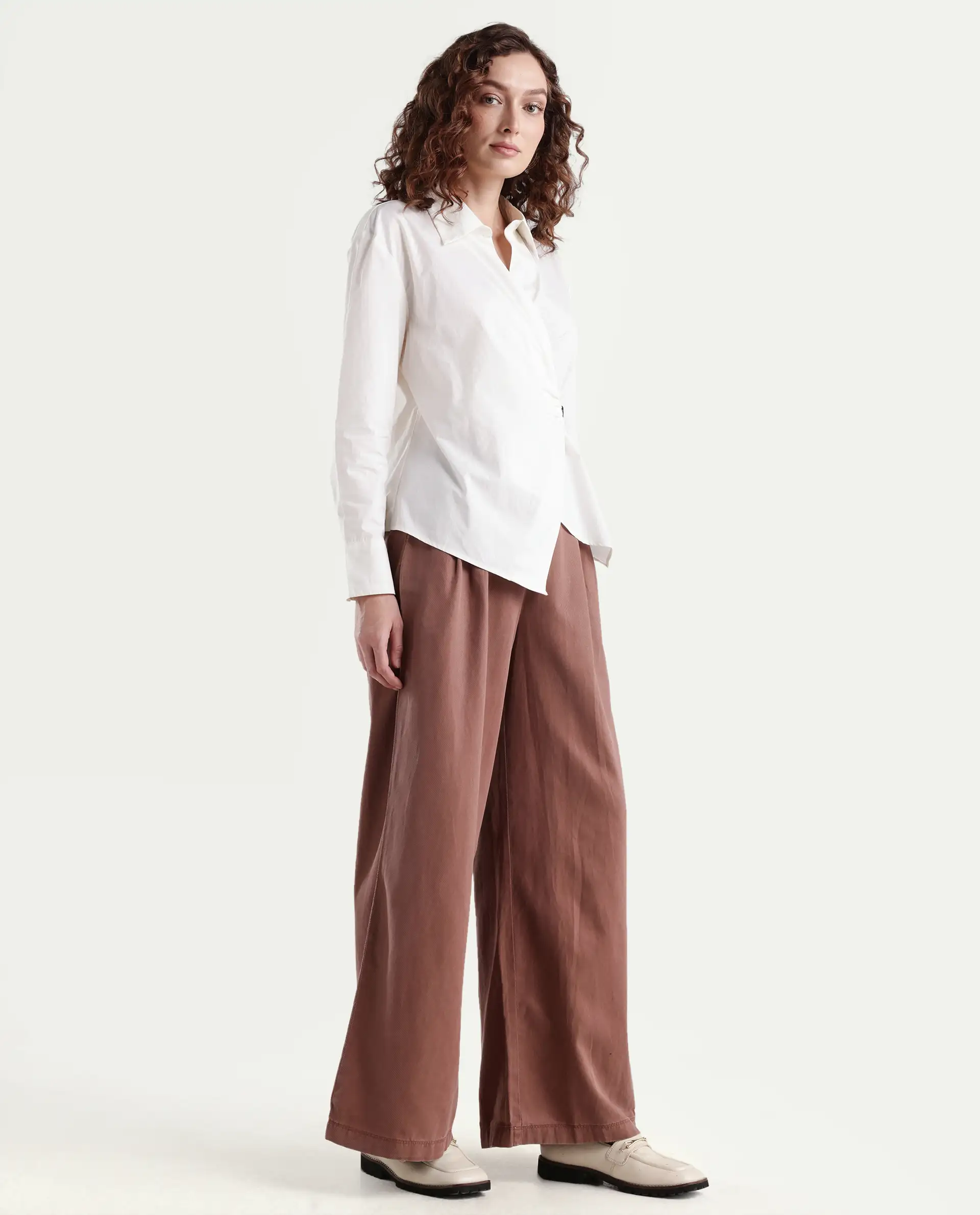Rareism Women's Bhaleyn B Light Brown Linen Plain Ankle Length Flared Trouser - Image 6