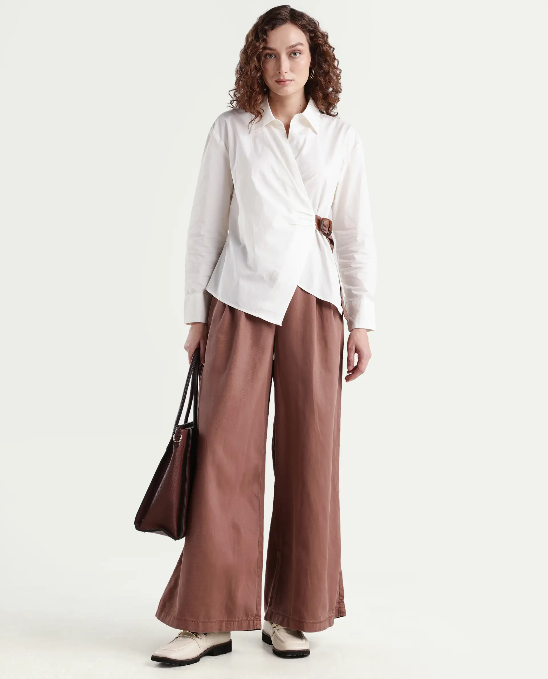 Rareism Women's Bhaleyn-T Off White Cotton Spread Collar Plain Cuffed Sleeve Relaxed Fit Shirt - Image 2