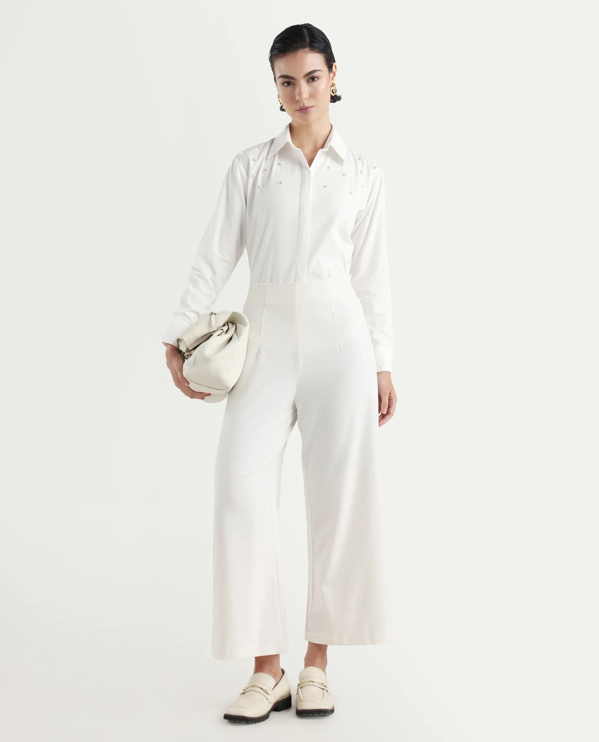 Rareism Women's Bhanik White Linen Spread Collar Plain Cuffed Sleeve Regular Fit Shirt - Image 2