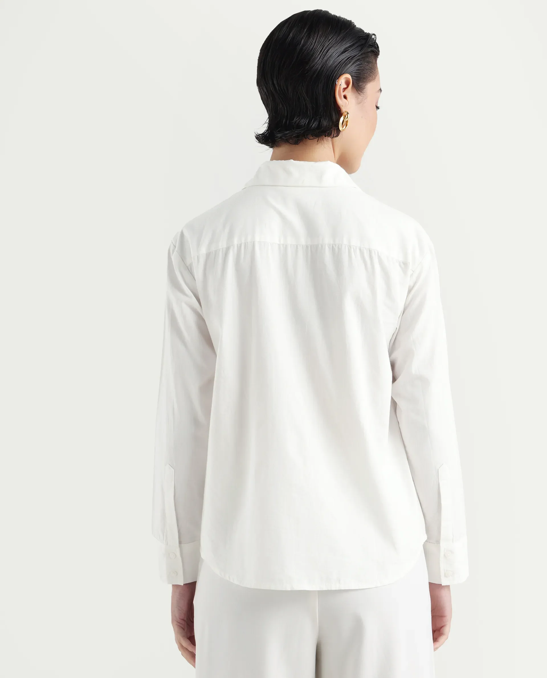 Rareism Women's Bhanik White Linen Spread Collar Plain Cuffed Sleeve Regular Fit Shirt - Image 7